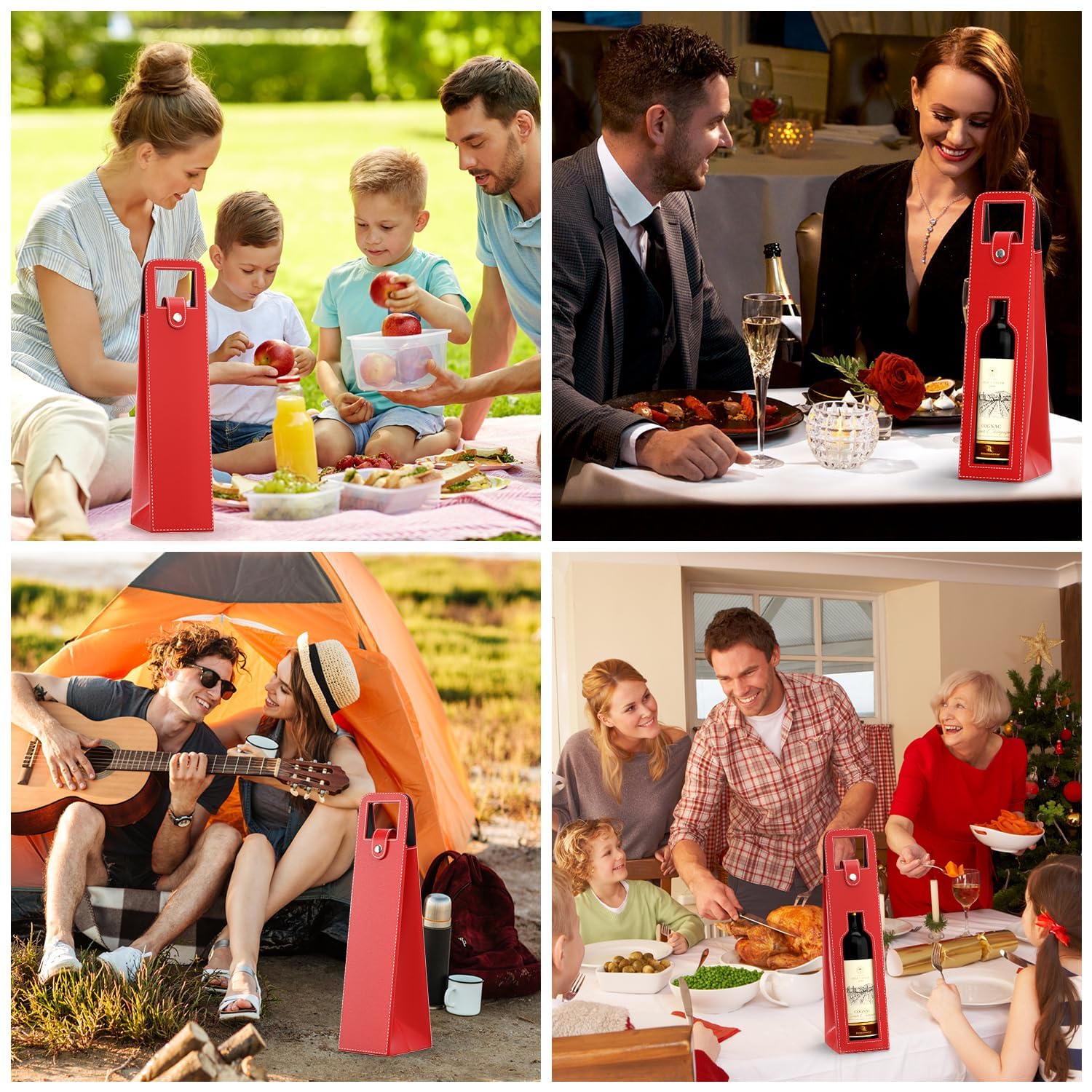 Premium Leather Wine Tote Bag - Reusable Single Bottle Carrier for Champagne, Beer & Wine Gifts | Elegant Red Wine Gift Bag for Birthday, Wedding, Christmas & Picnic Parties | Perfect for Gifting, Travel & Outdoor Events