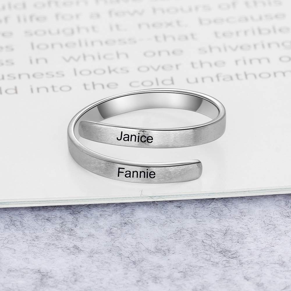 Personalized Adjustable Name Rings for Women - Free Engraved BFF Jewelry Gift Set (2 Names) | Best Friend Spiral Rings for Anniversary, Birthday & Special Occasions