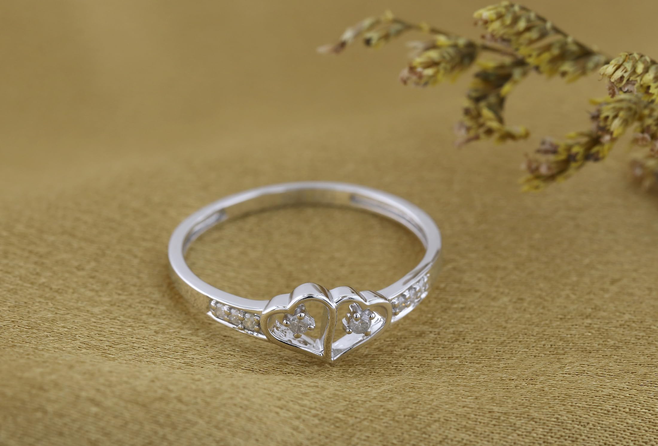 0.15 Carat Round White Diamond Promise Ring for Women - Sterling Silver Double Heart Engagement Ring | Dazzlingrock Collection | Perfect for Valentine's Day, Anniversary & Romantic Proposals