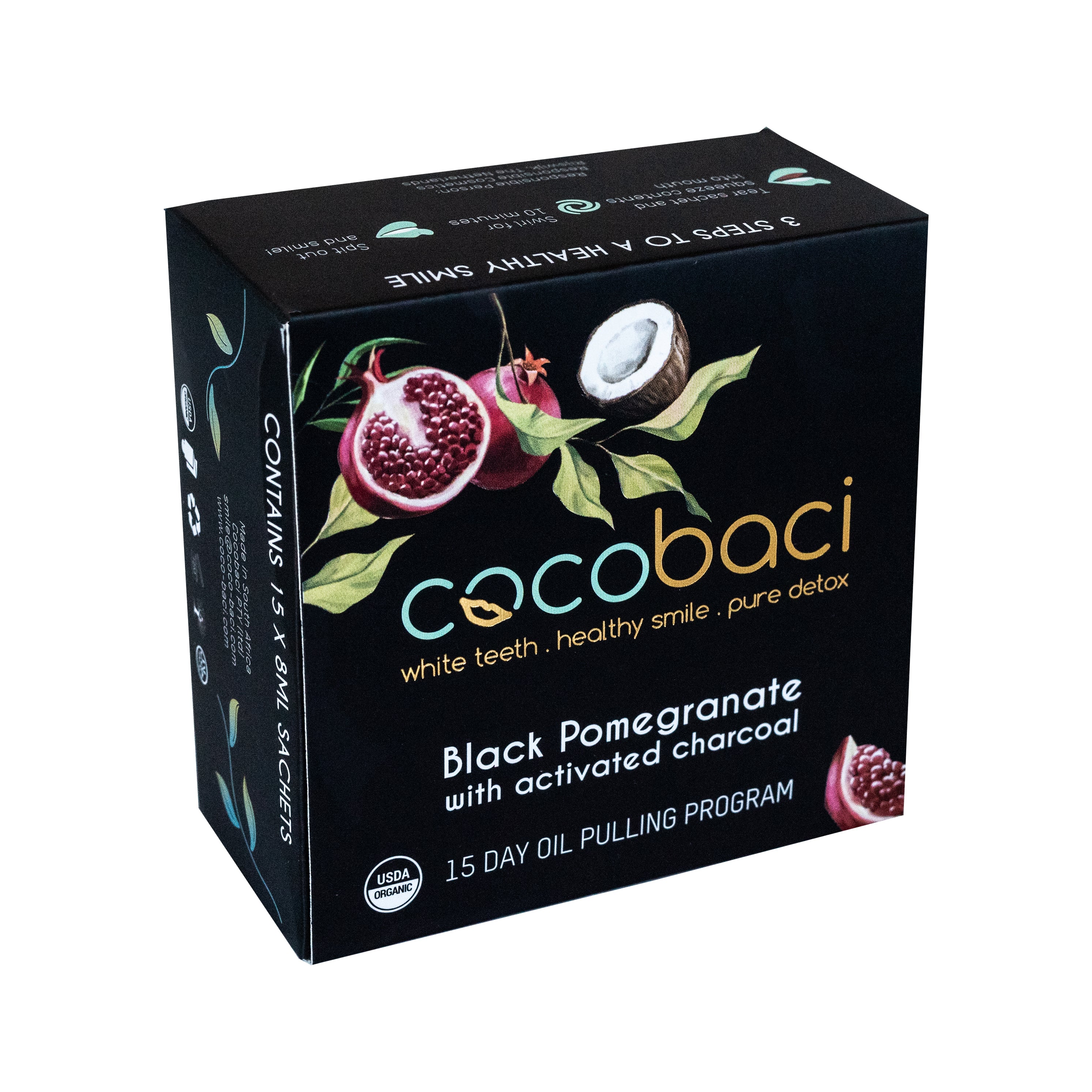 Cocobaci Black Pomegranate Oil Pulling with Activated Charcoal - 15 Day Detox Program for Oral Care & Teeth Whitening - Perfect for Morning Routine & Natural Dental Hygiene