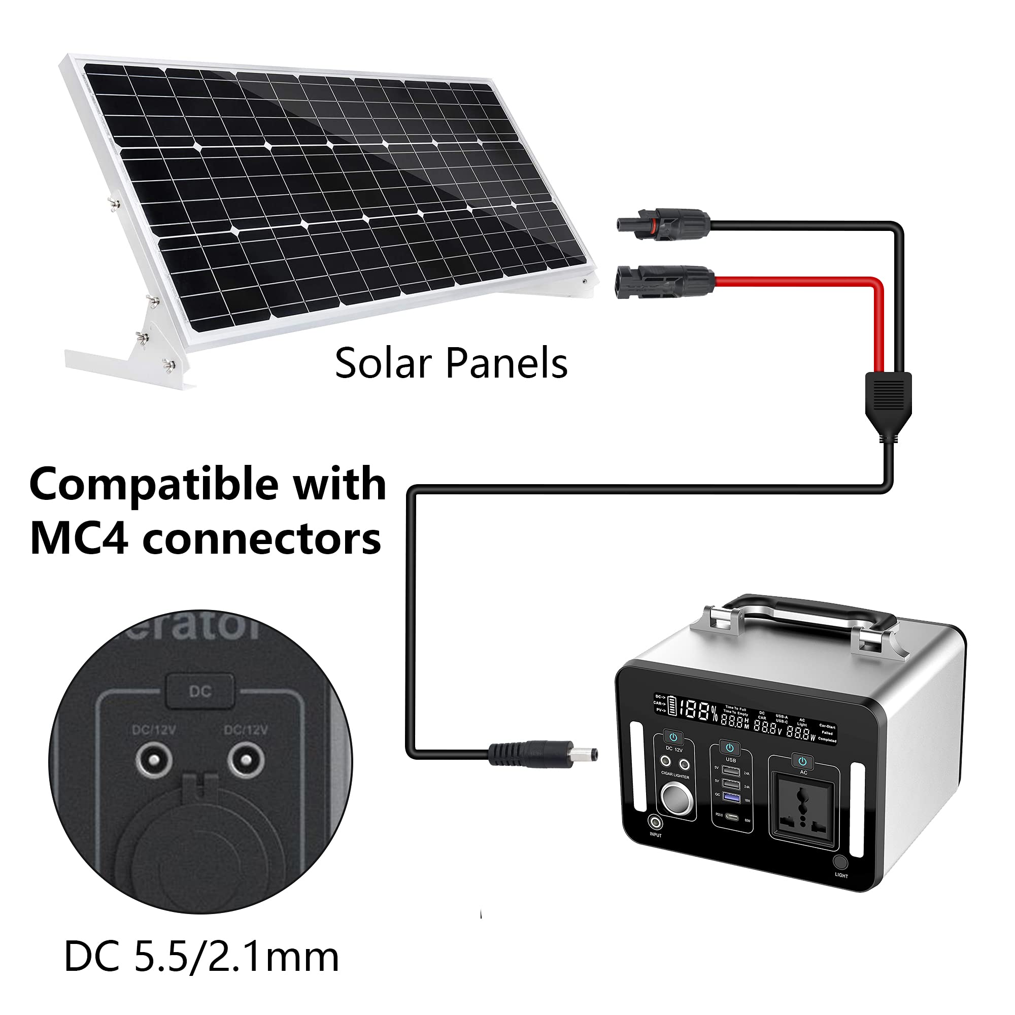 YACSEJAO 16AWG Solar Connector to DC Power Cable - Heavy Duty Waterproof Solar Charge Cable for Solar Panels, Generators & Inverters (4.9FT/1.5M) - Perfect for Off-Grid Systems, RV Solar Kits & Emergency Power Backup