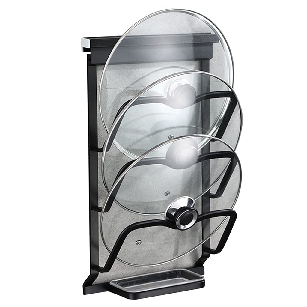 **3-Tier Wall Mount Pot Lid Organizer Rack - No Drill Aluminum Pot Cover Holder for Kitchen Storage - Space Saving Cookware Organizer (Black) - Perfect for Small Kitchens & Clutter-Free Cooking**