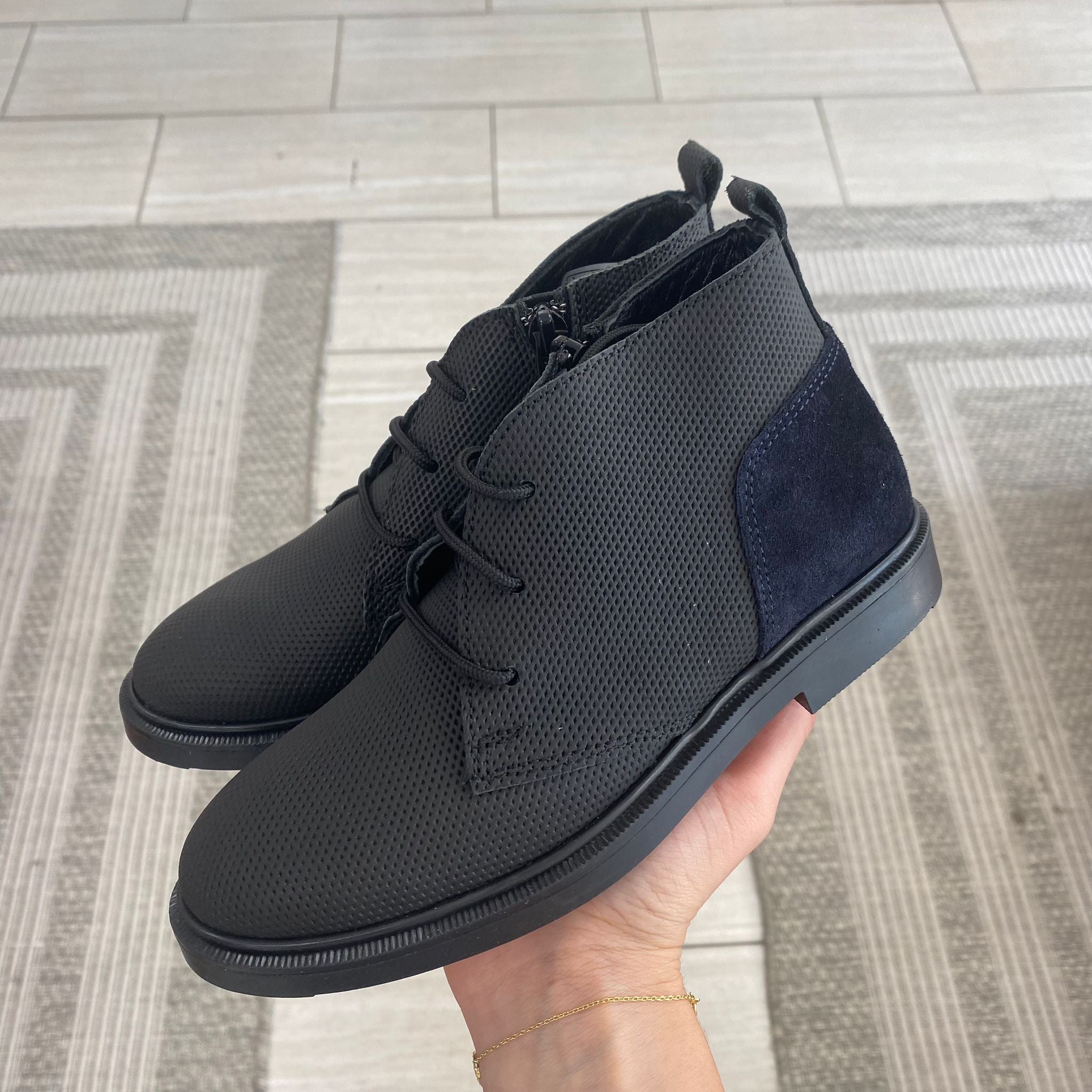 Blublonc Women's Black and Navy Rubber Dress Bootie - Waterproof Chelsea Boots for Rainy Days & Outdoor Walking