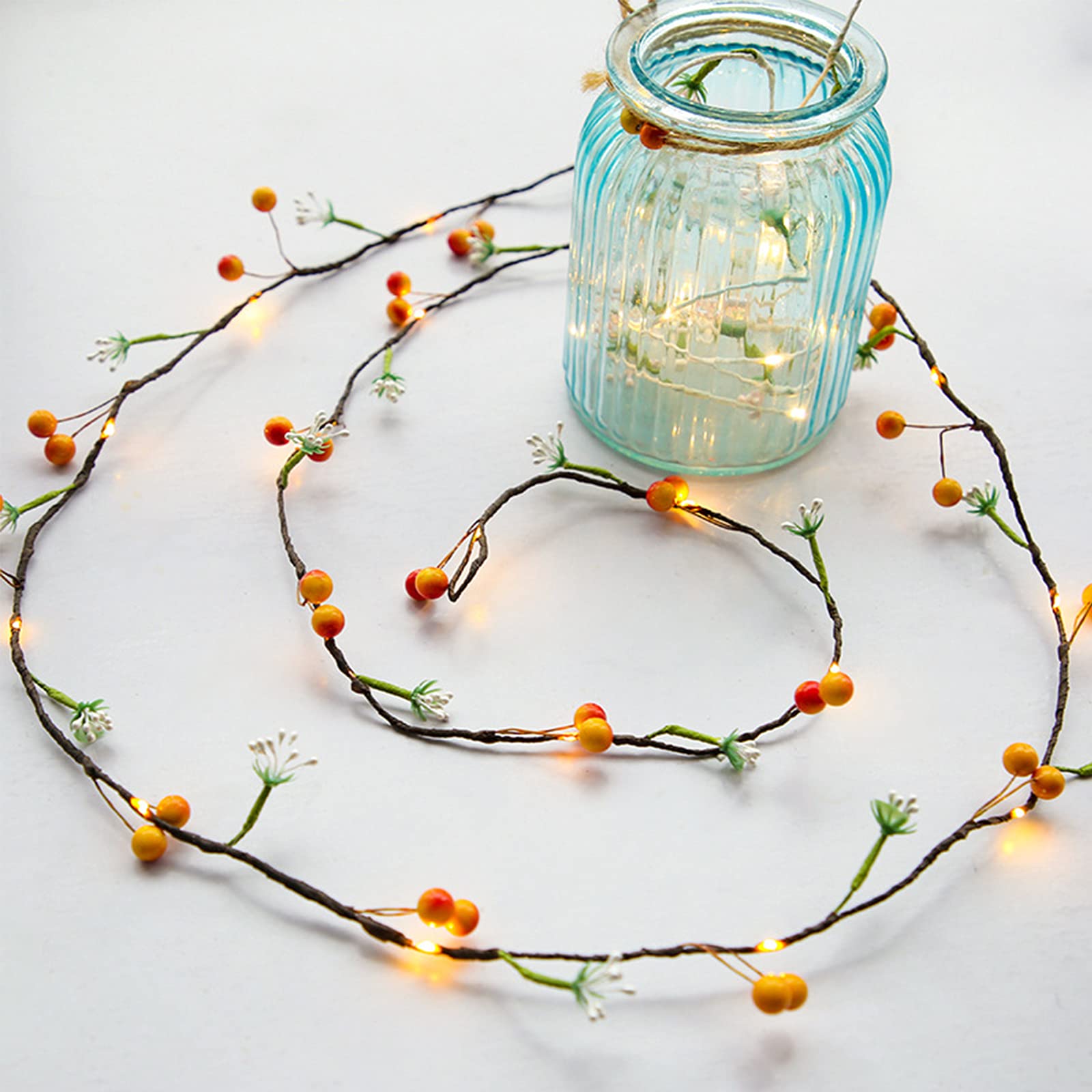 7FT Battery Operated Christmas Garland with 20 LED Lights - Holly Berry Decor for Xmas Tree, Fireplace, Stairs, Wedding, Indoor & Outdoor Holiday Decorations (Perfect for Living Room, Bedroom, Mantel & Front Porch)