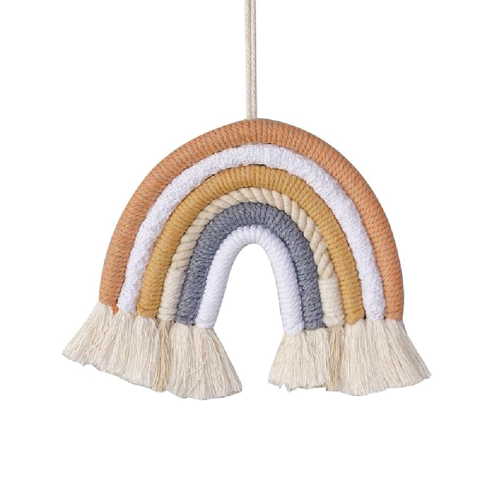 Hand-Woven Macrame Rainbow Wall Hanging - Nordic Kids Room Decor, Neutral Nursery Tapestry for Baby Shower & Boho Home Decor | Perfect for Nursery, Playroom & Bedroom Wall Art