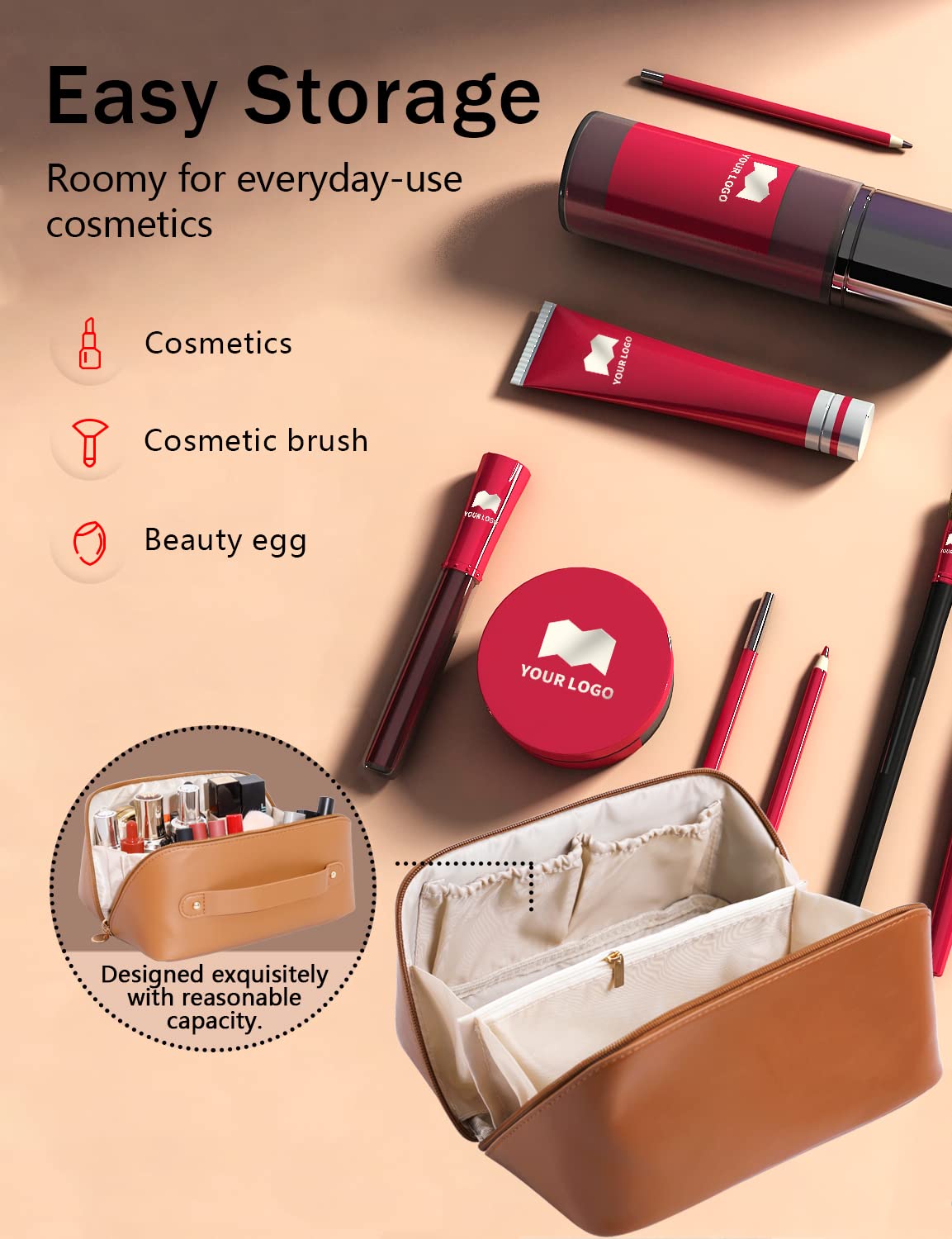 Waterproof Large Capacity Makeup Bag for Women & Girls - Travel Cosmetic Organizer with Multifunctional Storage | Perfect for Travel, Gym & Daily Use (Khaki)