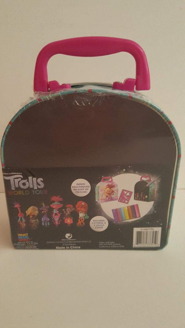 DreamWorks Trolls World Tour Chalk Tin Set - 24 Vibrant Non-Toxic Chalk Sticks for Kids, Outdoor & Sidewalk Art, Birthday Party Favors, Classroom Activities, Summer Fun