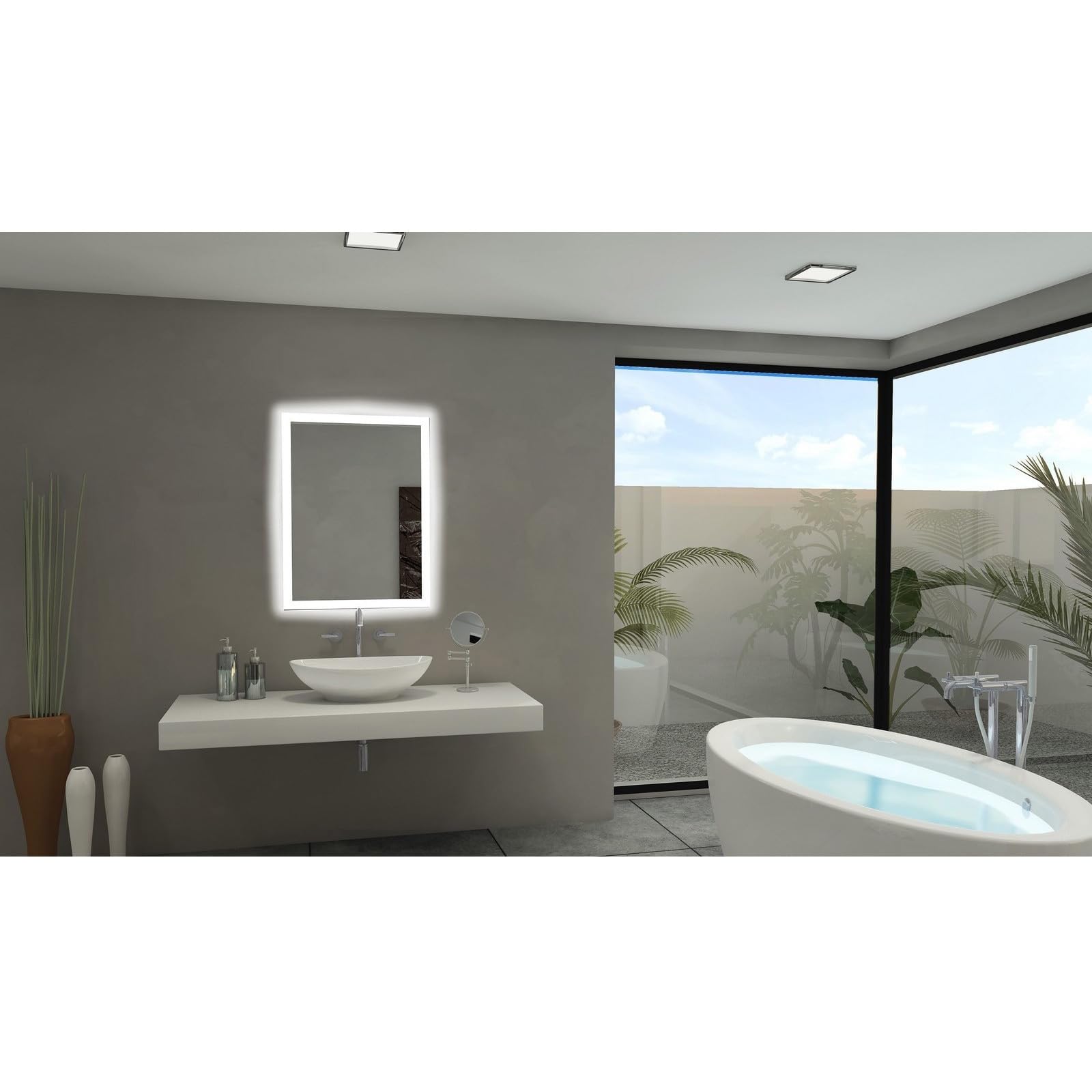 IB Mirror Rectangle Backlit Bathroom Mirror with Cool White LED Lighting - Perfect for Modern Vanity, Makeup Application & Spa-Like Bathroom Decor