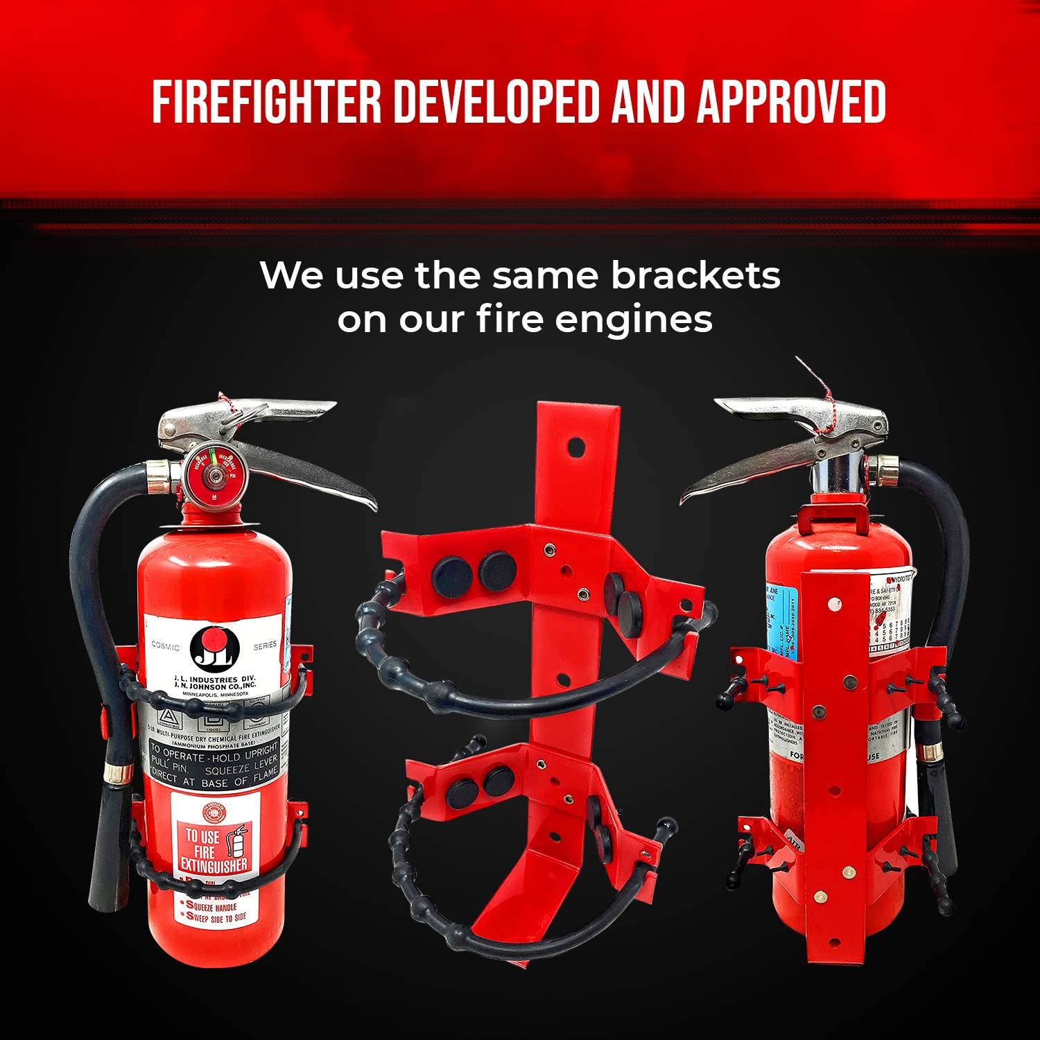 Heavy Duty Fire Extinguisher Mounting Bracket - Universal Wall Mount for 2.5lb & 5lb Extinguishers - Secure Fit for Cars, Trucks, Boats, RVs & Off-Road Vehicles - Compatible with Kidde, Amerex & Most Brands (2-Pack) - Perfect for Emergency Safety in Garages, Workshops & Adventure Vehicles