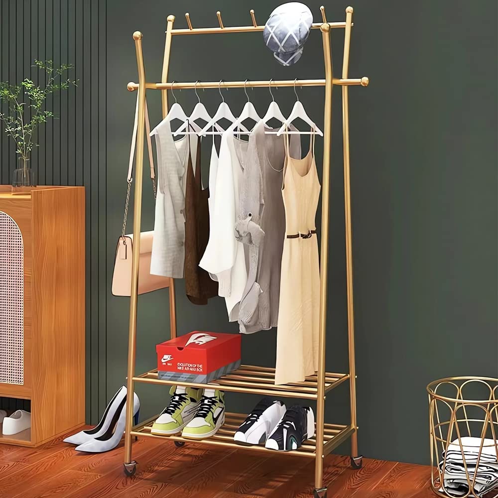 Heavy Duty Gold Rolling Garment Rack with Shelves - 31.5