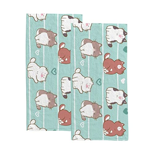 Cartoon Cat Wavy Lines Hearts