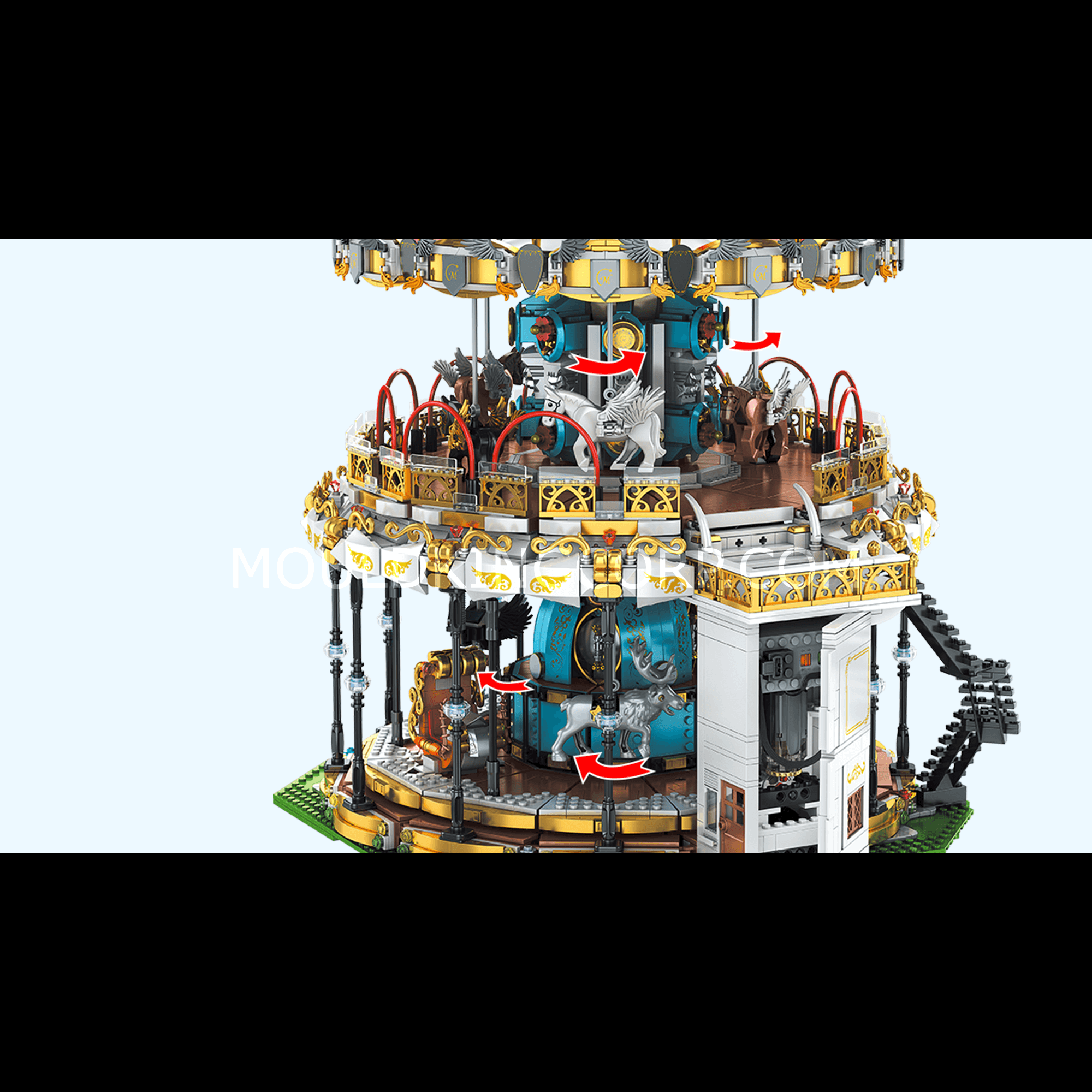 MOULD KING 11011 Motorized Carousel with LED Lights - 5,086 Piece Building Blocks Set for Adults & Kids - Perfect for Home Decoration, Gift Giving & STEM Learning Activities