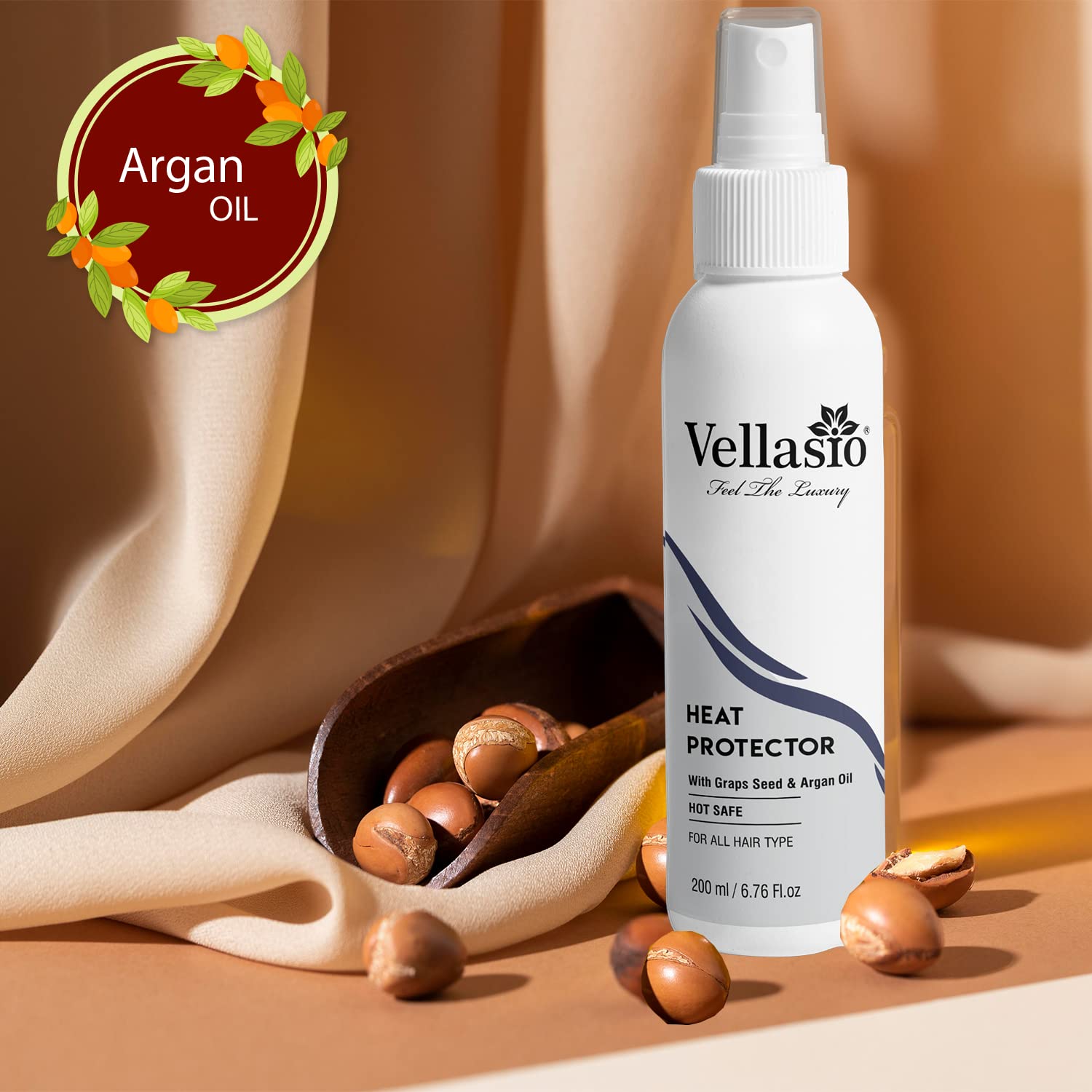 Vellasio Natural Heat Protection Spray for Hair Straightener with Moroccan Argan Oil & Grapeseed Oil - Sulfate Free, Paraben Free Hair Styling Spray for Men & Women - Perfect for Straightening, Blow Drying & Heat Styling