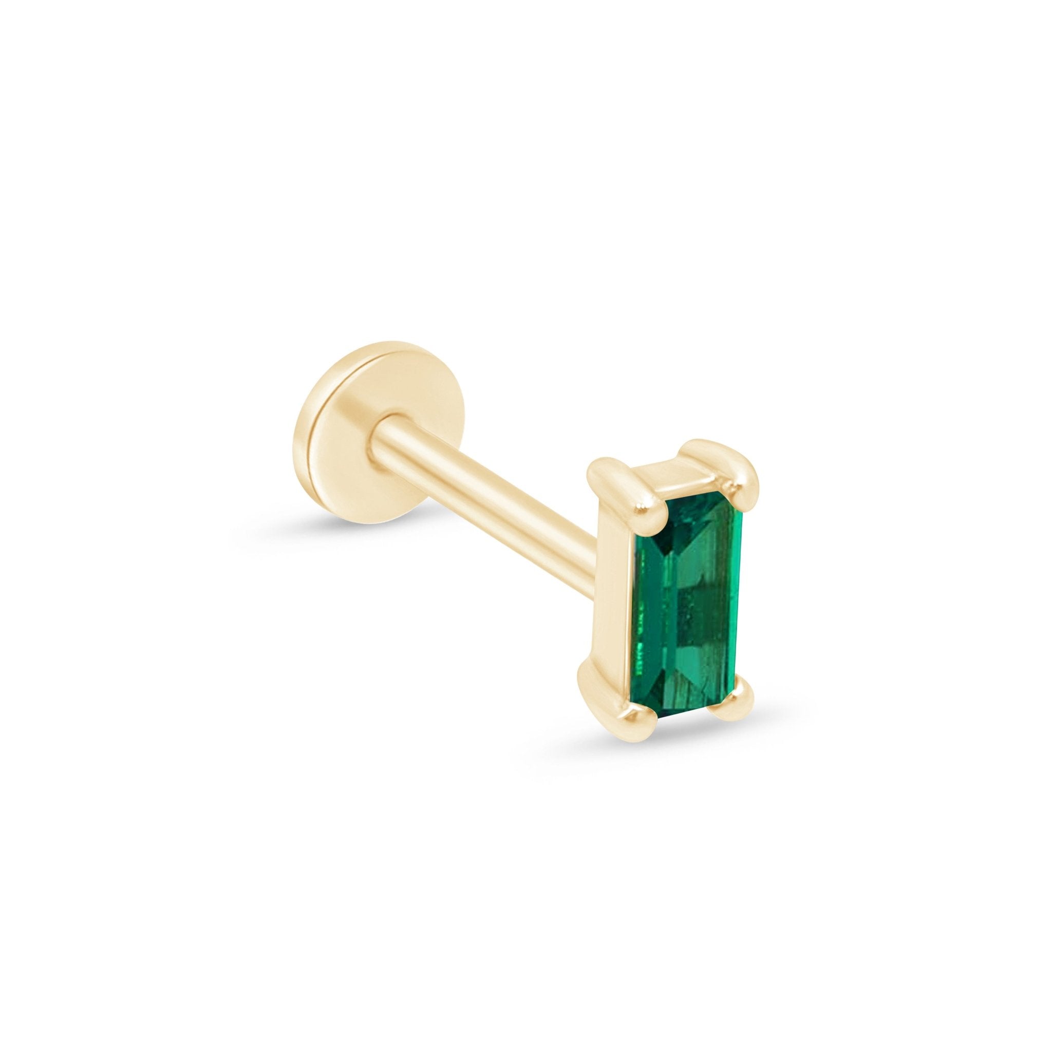14K Solid Yellow Gold Emerald Baguette Flat Back Stud Earrings – Elegant Jewelry for Women, Perfect for Parties, Weddings & Everyday Wear