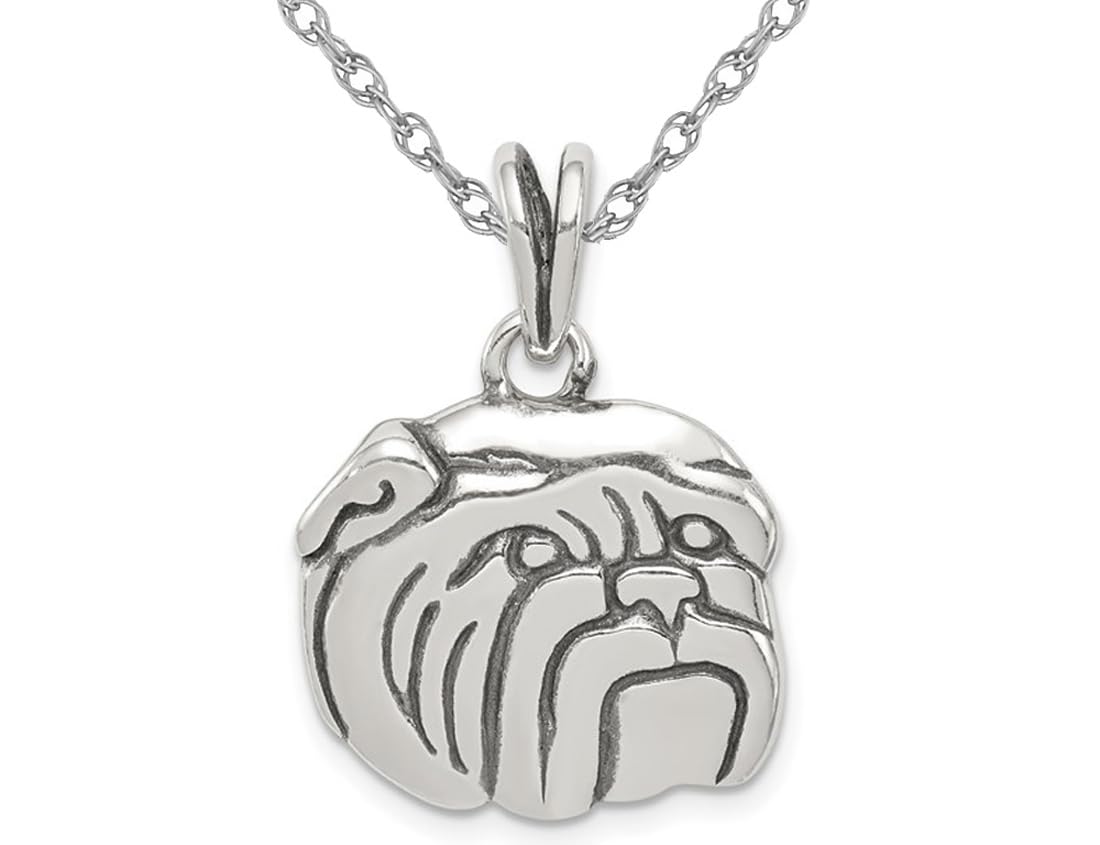 Vintage Sterling Silver Bulldog Pendant Necklace with 18