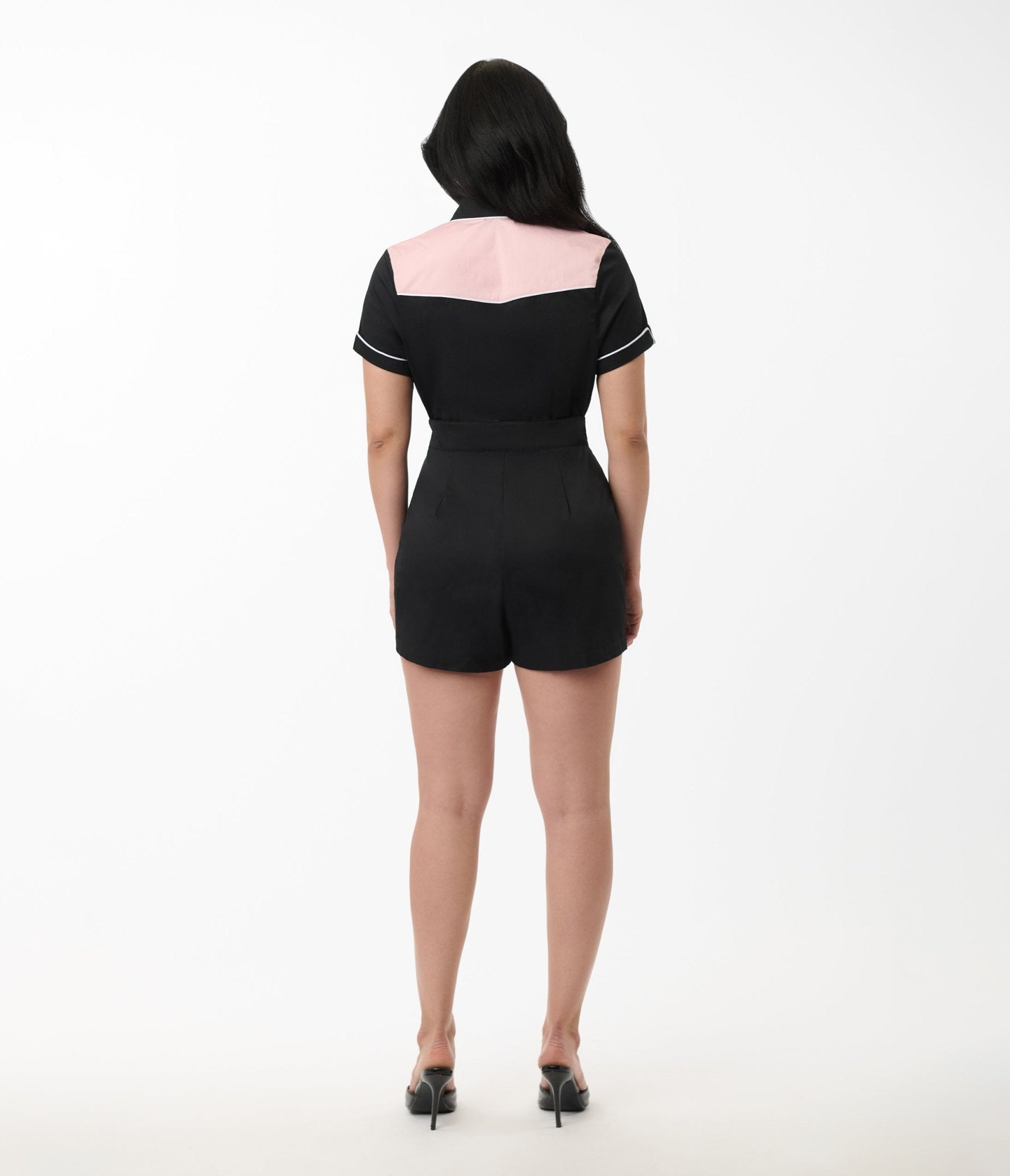 Vintage 1950s Black & Pink Western Romper - Retro Cowgirl Jumpsuit for Rodeo, Country Music Festivals & Western Themed Parties