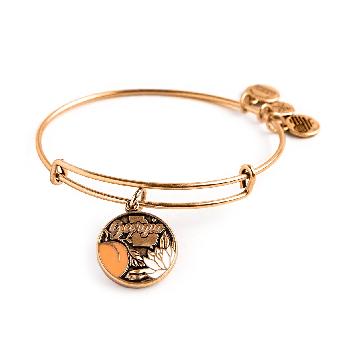 Georgia Peach Charm Bangle - Sterling Silver Adjustable Bracelet - Southern Style Jewelry Gift for Women - Perfect for Weddings, Parties & Everyday Wear