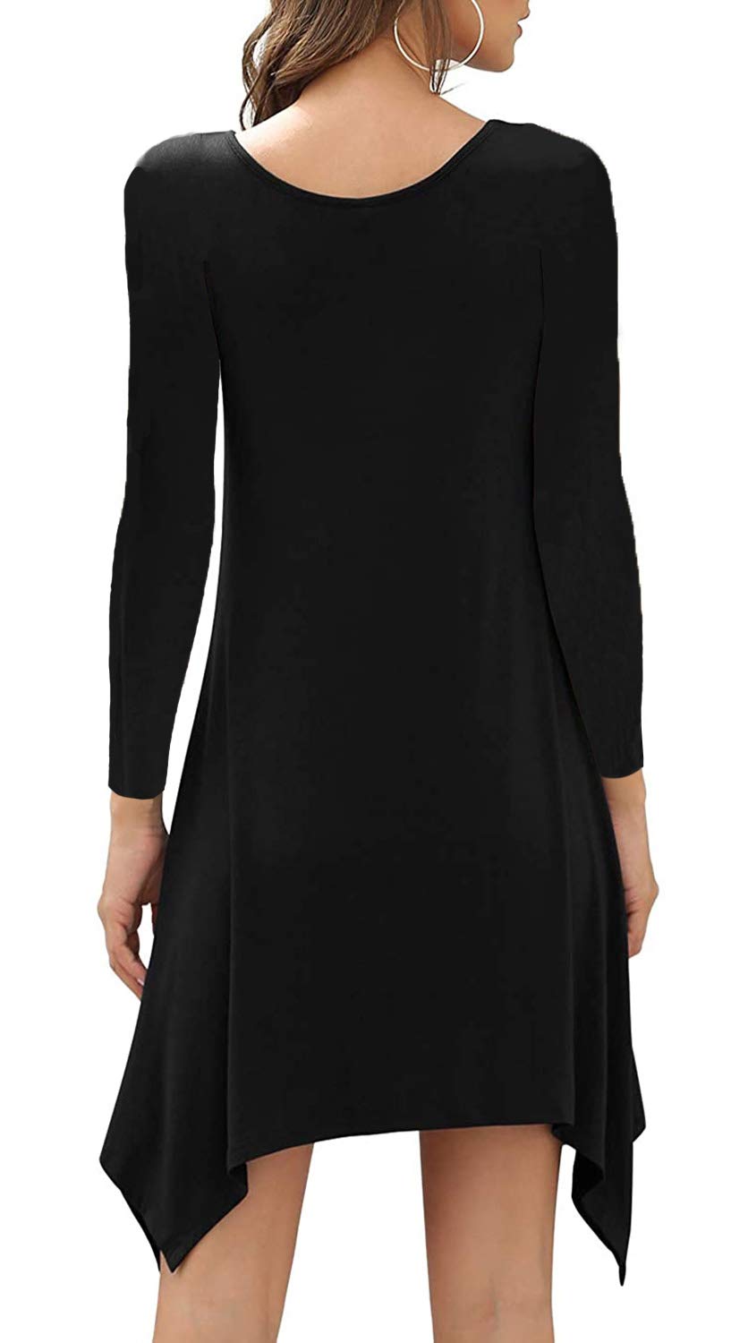 Women's Long Sleeve V-Neck Flowy Tunic Dress - Casual Loose Fit for Everyday Wear, Office & Date Nights