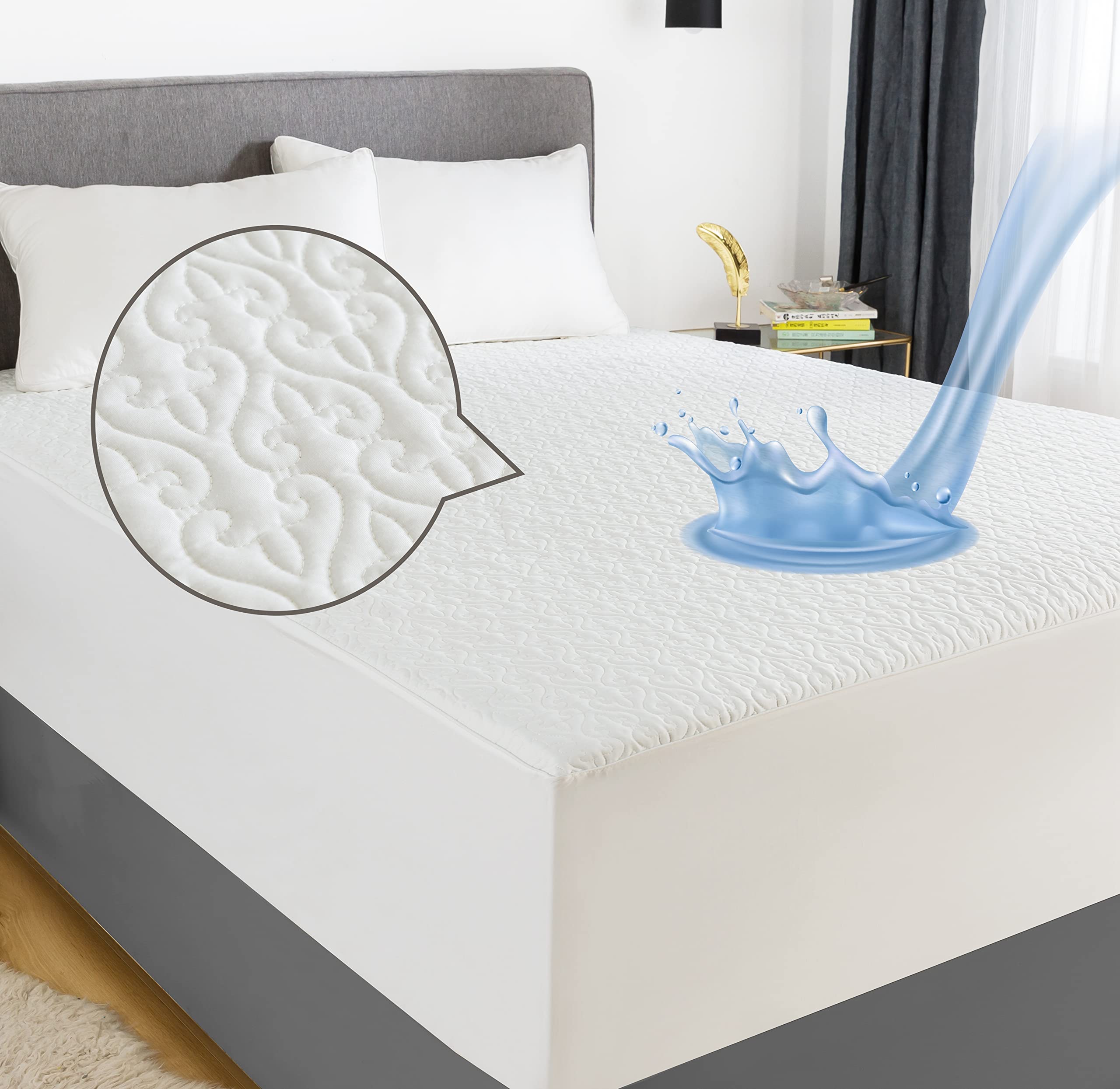 SUSYBAO 100% Cotton Waterproof Mattress Protector Queen Size - 15 Inch Deep Pocket, Breathable Fitted Sheet, White - Perfect for Bedrooms, Guest Rooms & Dormitories