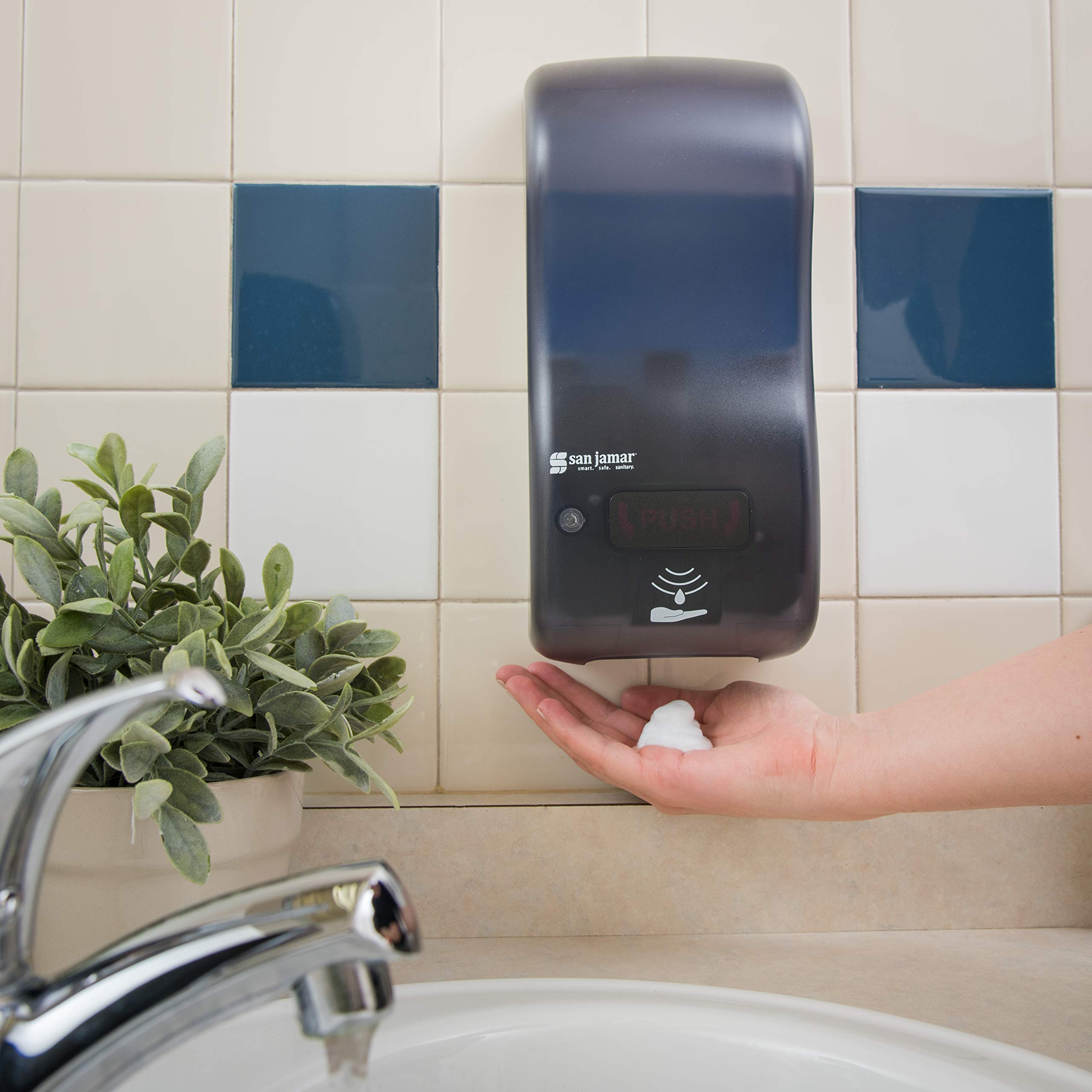 San Jamar Classic Rely Hybrid Electronic Soap Dispenser & Hand Sanitizer Dispenser - 900ml Universal Touchless Dispenser for Bathroom, Kitchen, Restaurant - Black Pearl Plastic Design for Hygienic Hand Washing & Sanitizing