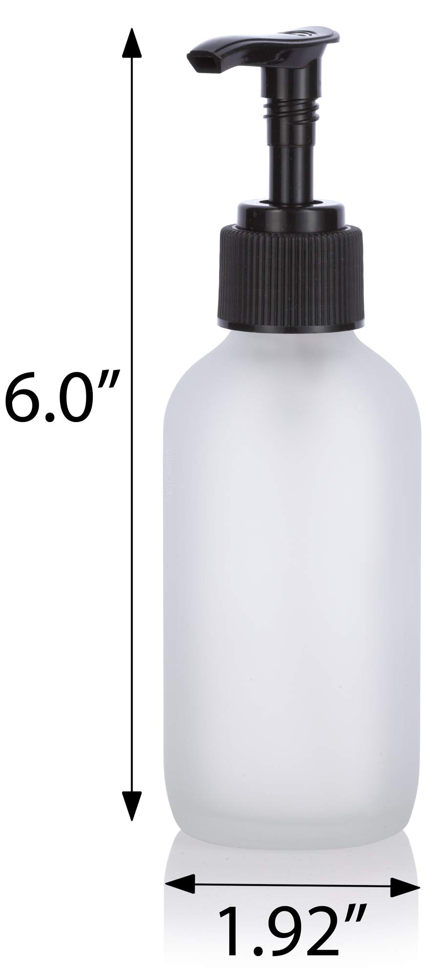 JUVITUS 4 oz Frosted Clear Glass Boston Round Bottle with Black Lotion Pump (6 Pack) + Funnel - Essential Oil, Lotion & Cosmetic Storage Containers for Home, Salon & DIY Projects