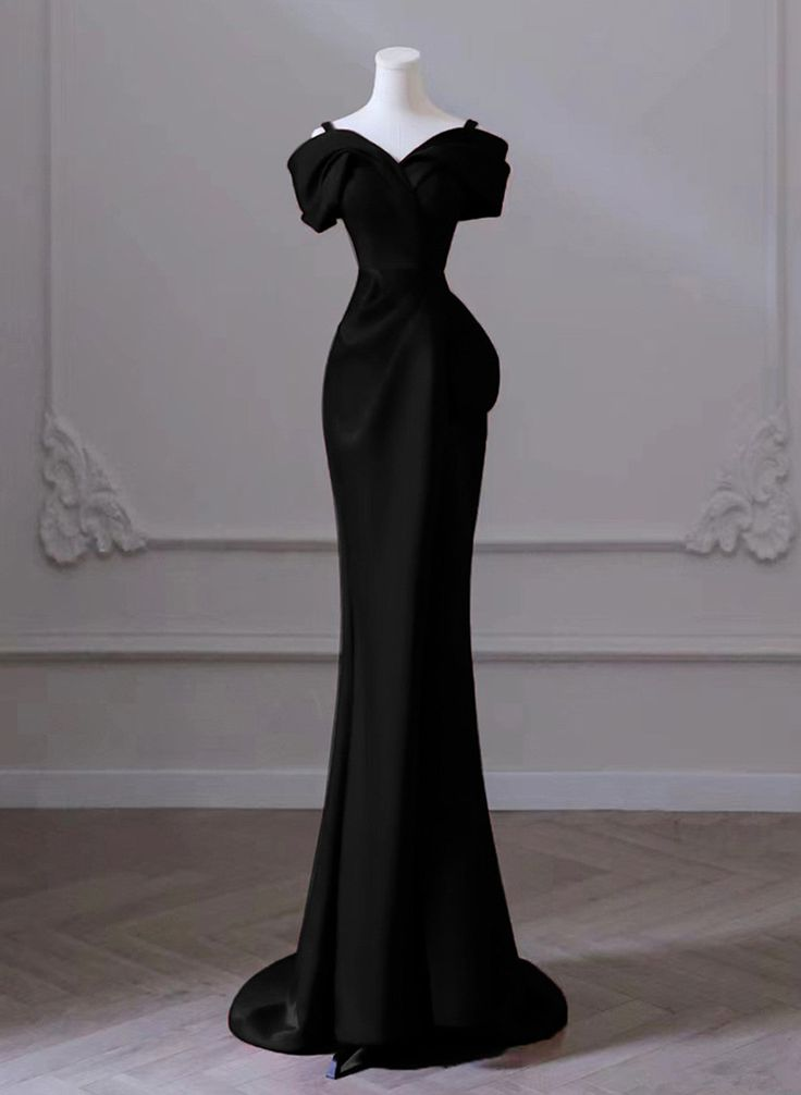 Mermaid Sweetheart Off Shoulder Black Satin Prom Dress J4373 - Elegant Evening Gown for Homecoming, Formal Dances & Special Occasions