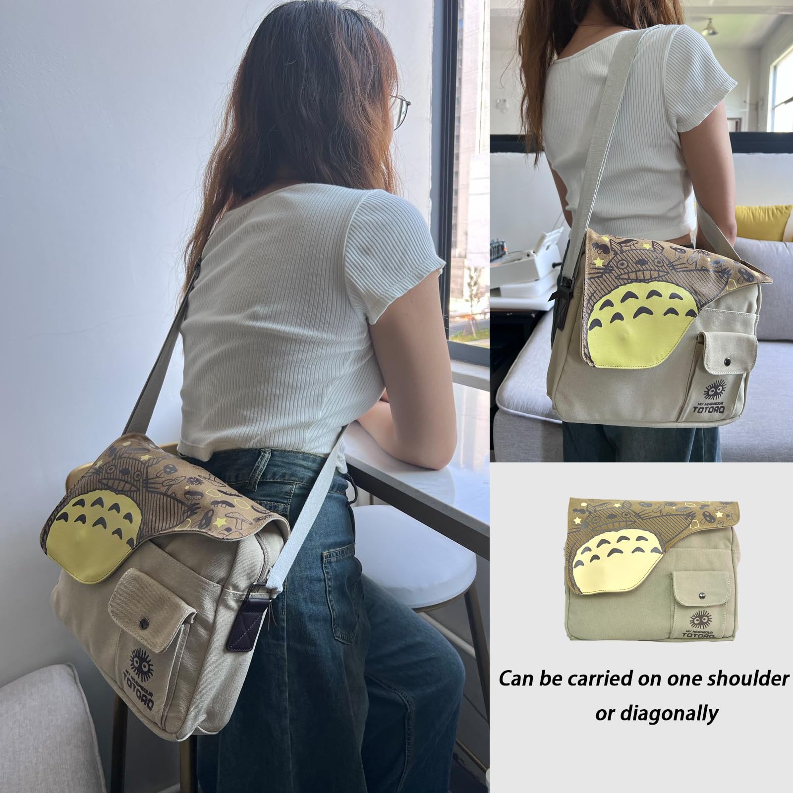 **Anime Messenger Bag for Women - Kawaii Crossbody Shoulder Bag, Cute Canvas School Bag for Casual Outings, Travel & Daily Use**
