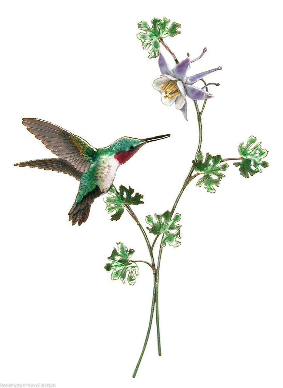 Hummingbird with Blossoming Columbine Metal Wall Sculpture - Handcrafted Home Decor for Living Room, Bedroom & Office - Unique Wall Art for Nature Lovers