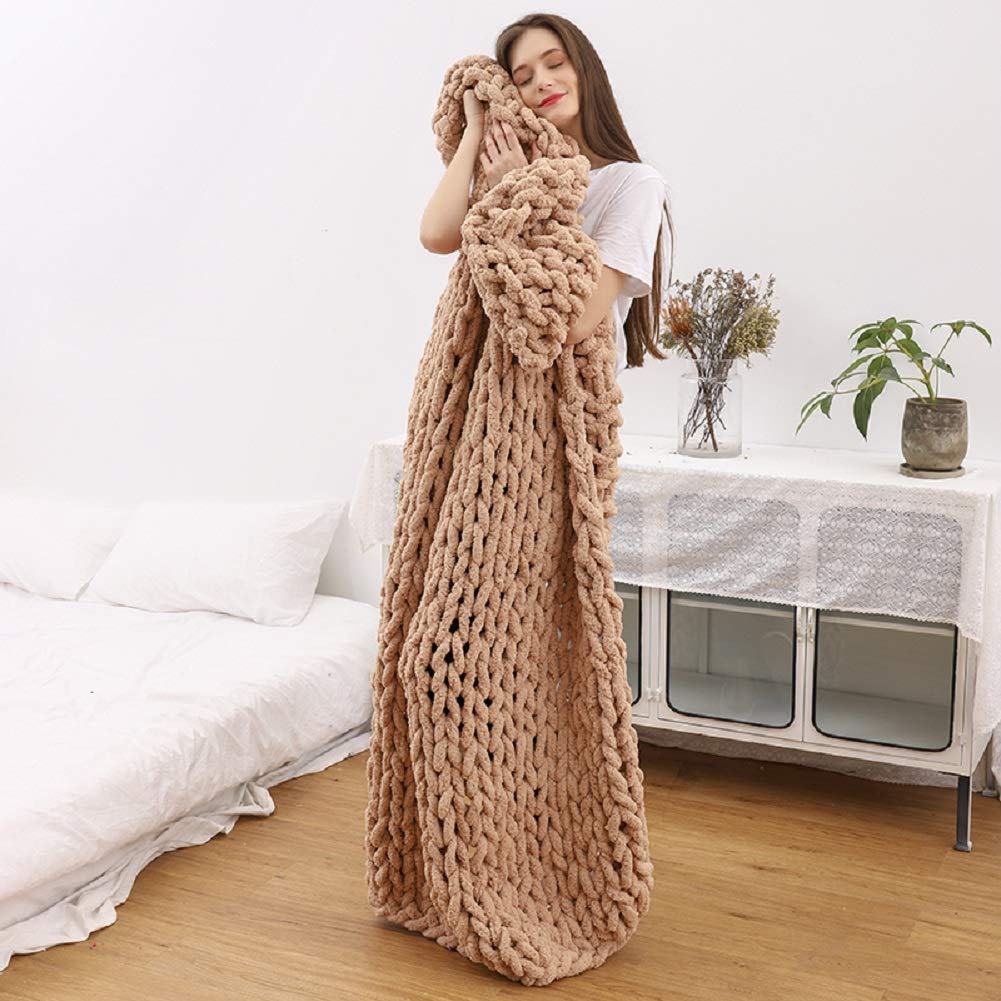 VIYEAR Jumbo Chenille Knit Throw Blanket - Super Soft & Chunky Arm Knit for Bed, Couch & Sofa - 79