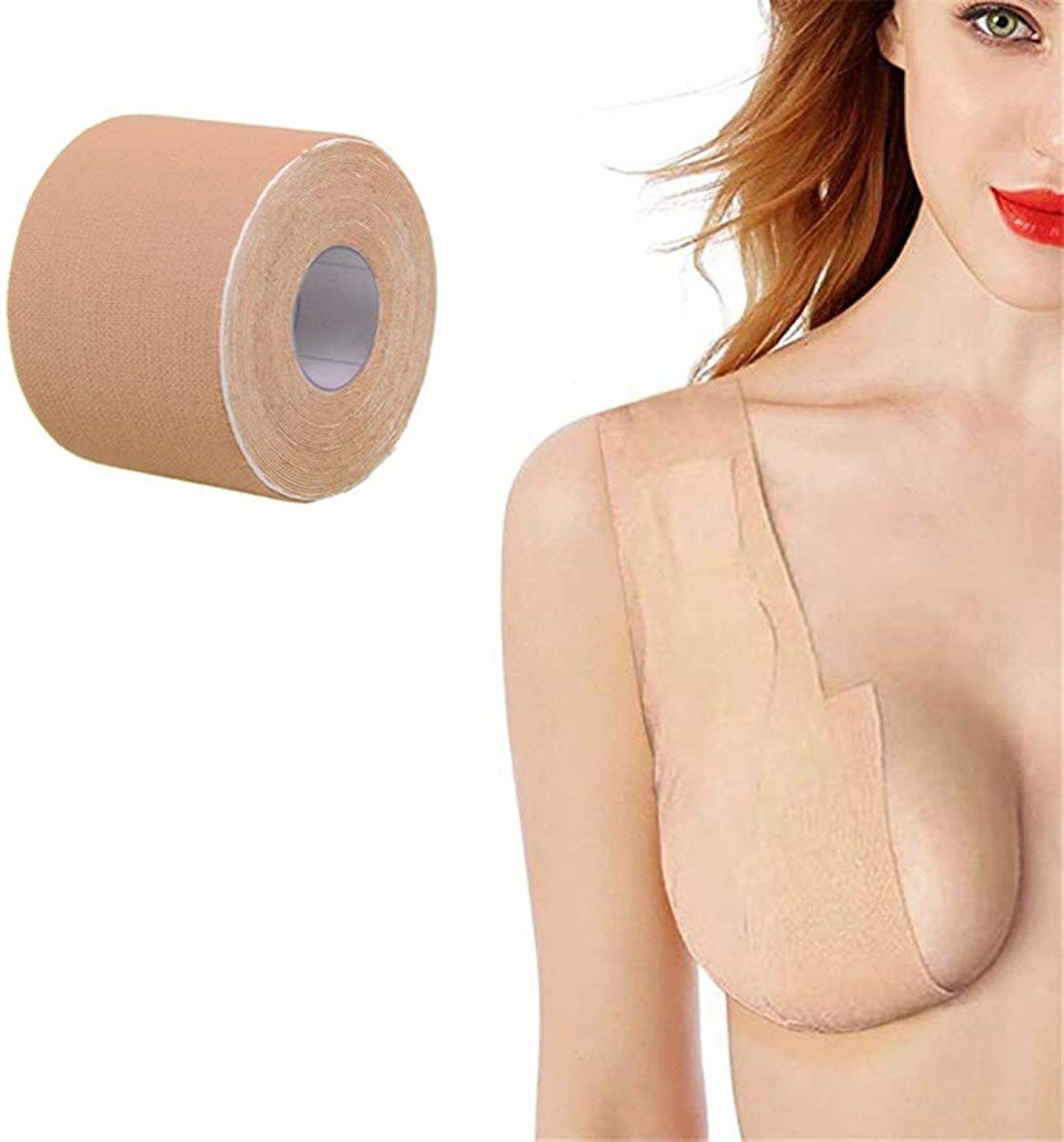 ZKHD 3 Roll Invisible Nipple Cover & Breast Lift Tape - Reusable Push Up Boob Tape for Women, Beige - Perfect for Backless Dresses, Swimsuits & Special Occasions
