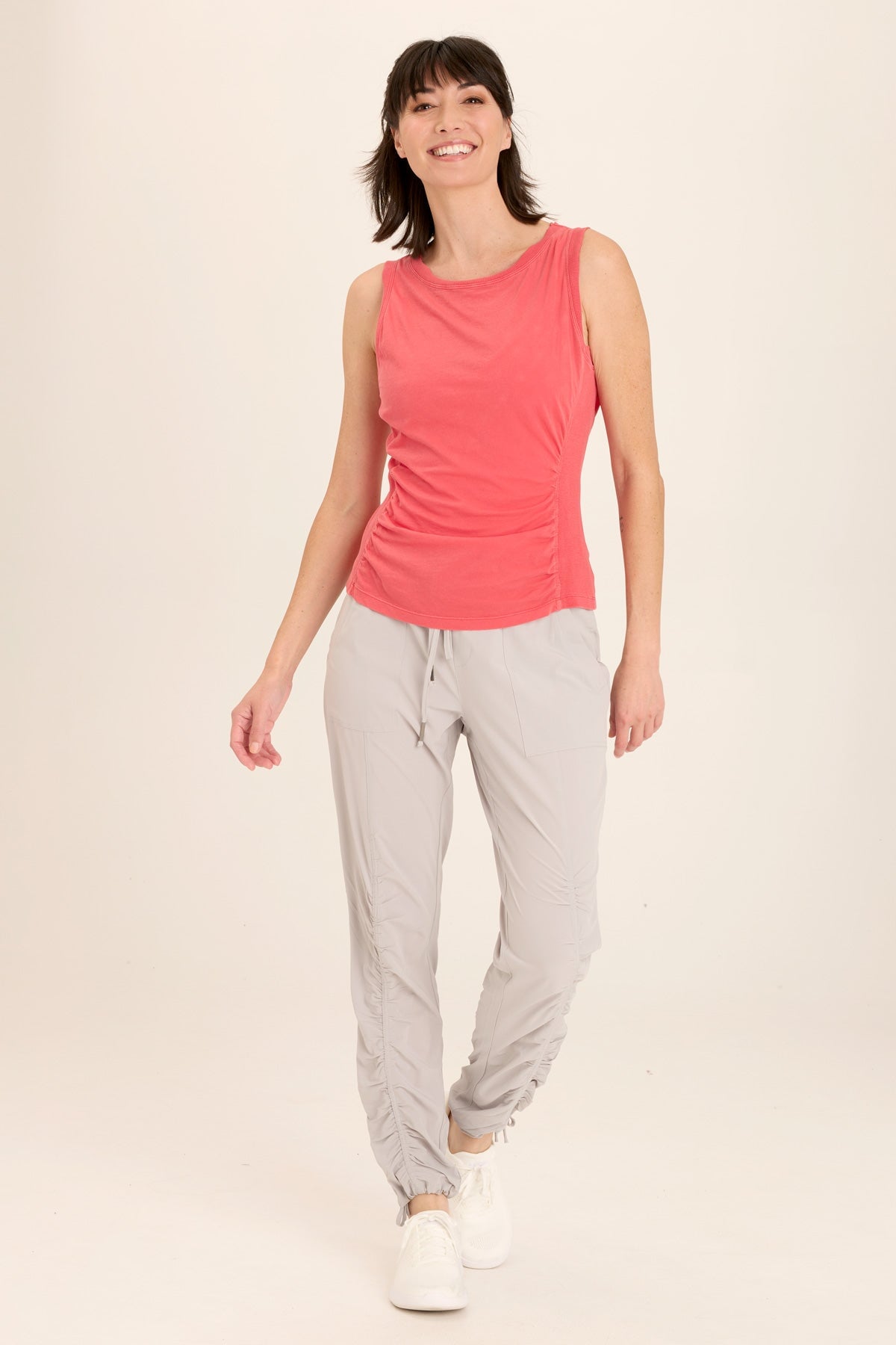 Rexel Jersey Rib Insert Shirred Tank Top for Women - Comfortable Stretchy Casual Wear, Perfect for Summer Outfits, Layering, and Everyday Fashion
