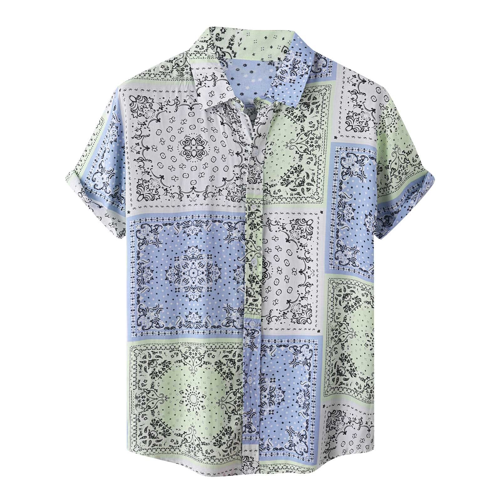 GBSELL Men's Hawaiian Shirt - Short Sleeve Button Up Casual Beach Shirt with Tropical Print | Perfect for Summer Vacation, Luau Parties & Island Getaways