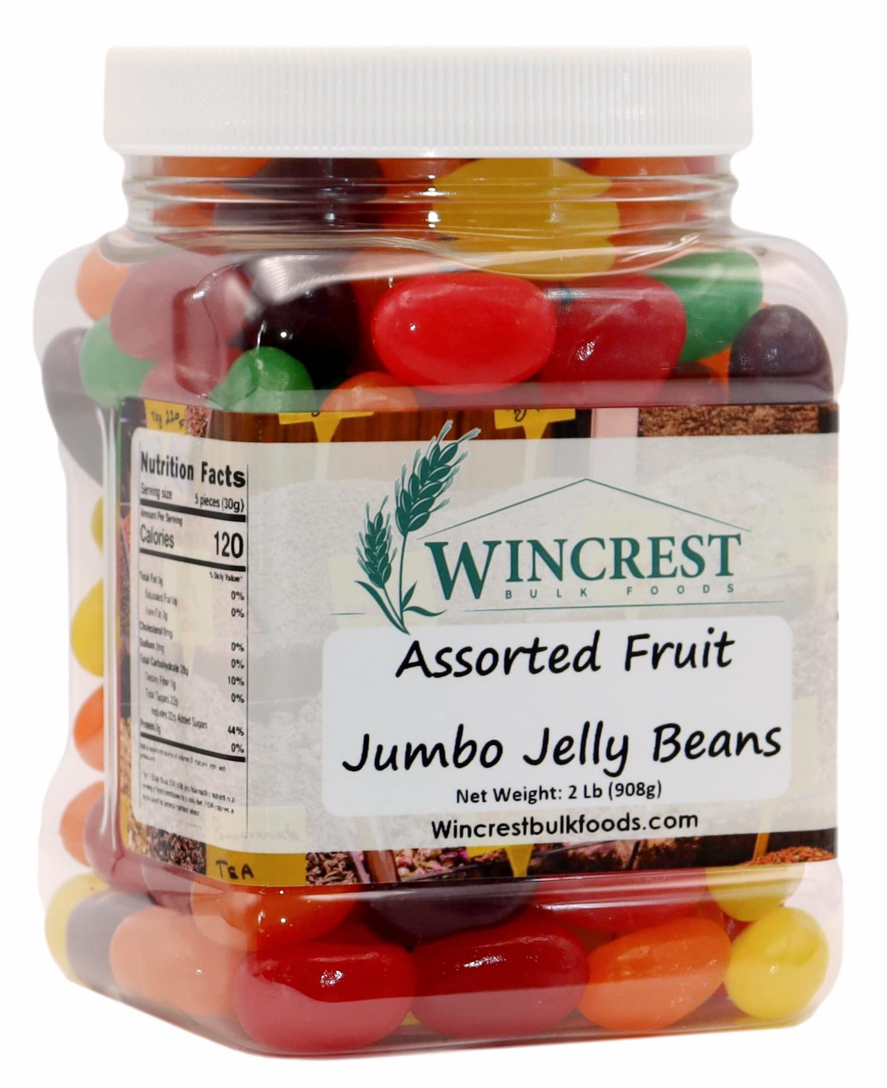 WinCrest Jumbo Jelly Beans - Assorted Fruit Flavored Gummy Candy - 2 Pound Bulk Tub - Perfect for Birthday Parties, Halloween Treats & Office Snacks