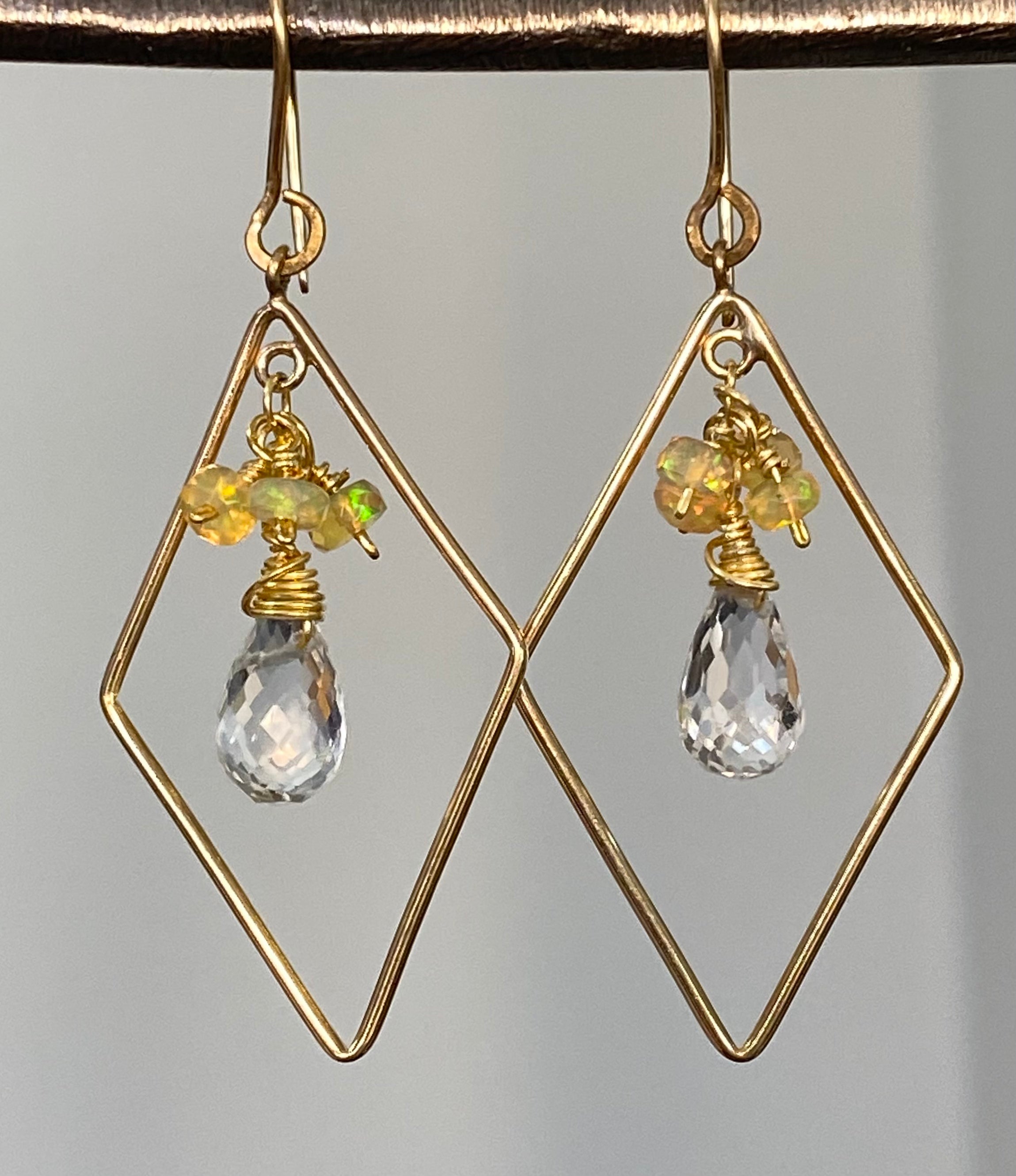 Opal and Crystal Hoop Earrings 14K Gold Plated - Elegant Dangle Earrings for Women, Perfect for Wedding, Party & Everyday Wear