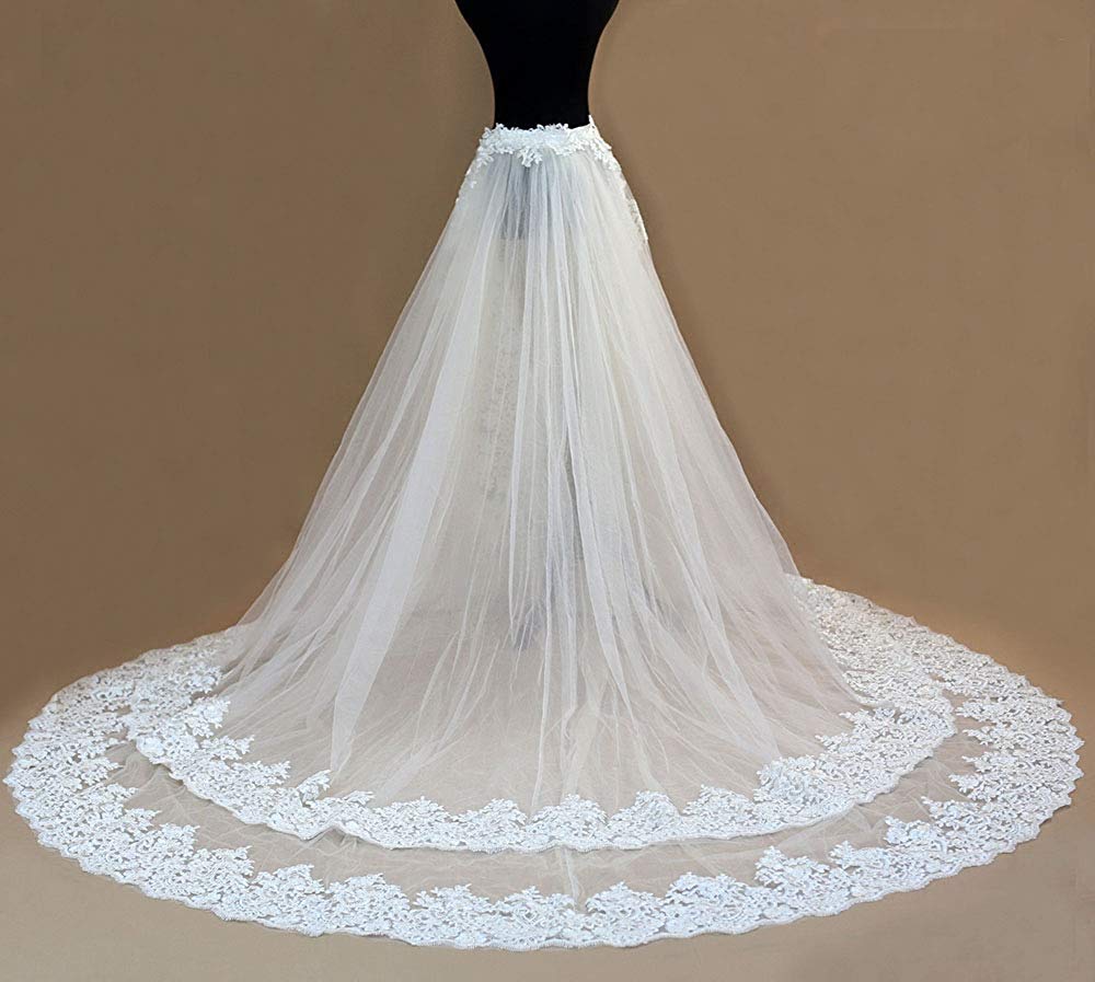 EllieHouse 2 Layer Detachable Lace Wedding Train Overskirt - Tulle Bridal Party Dress Accessory for Plus Size Women | Perfect for Bridal Showers, Receptions & Formal Events
