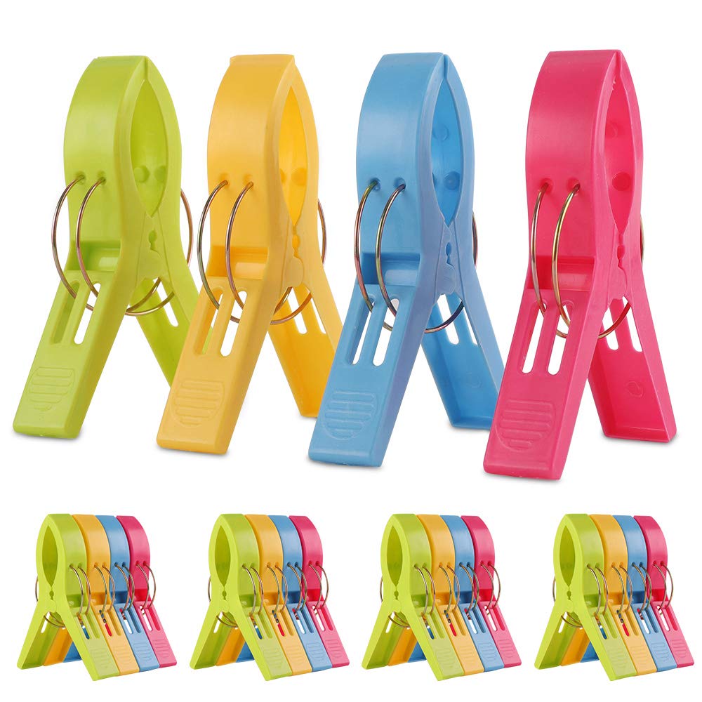 20 Pack Jumbo Size Beach Towel Clips - Heavy Duty Plastic Chair Clamps for Pool, Cruise & Outdoor Use - Secure Towels & Clothes on Beach Chairs, Deck Chairs & Clotheslines - Prevents Towels from Blowing Away in Wind (Great for Vacation, Swimming & Travel)