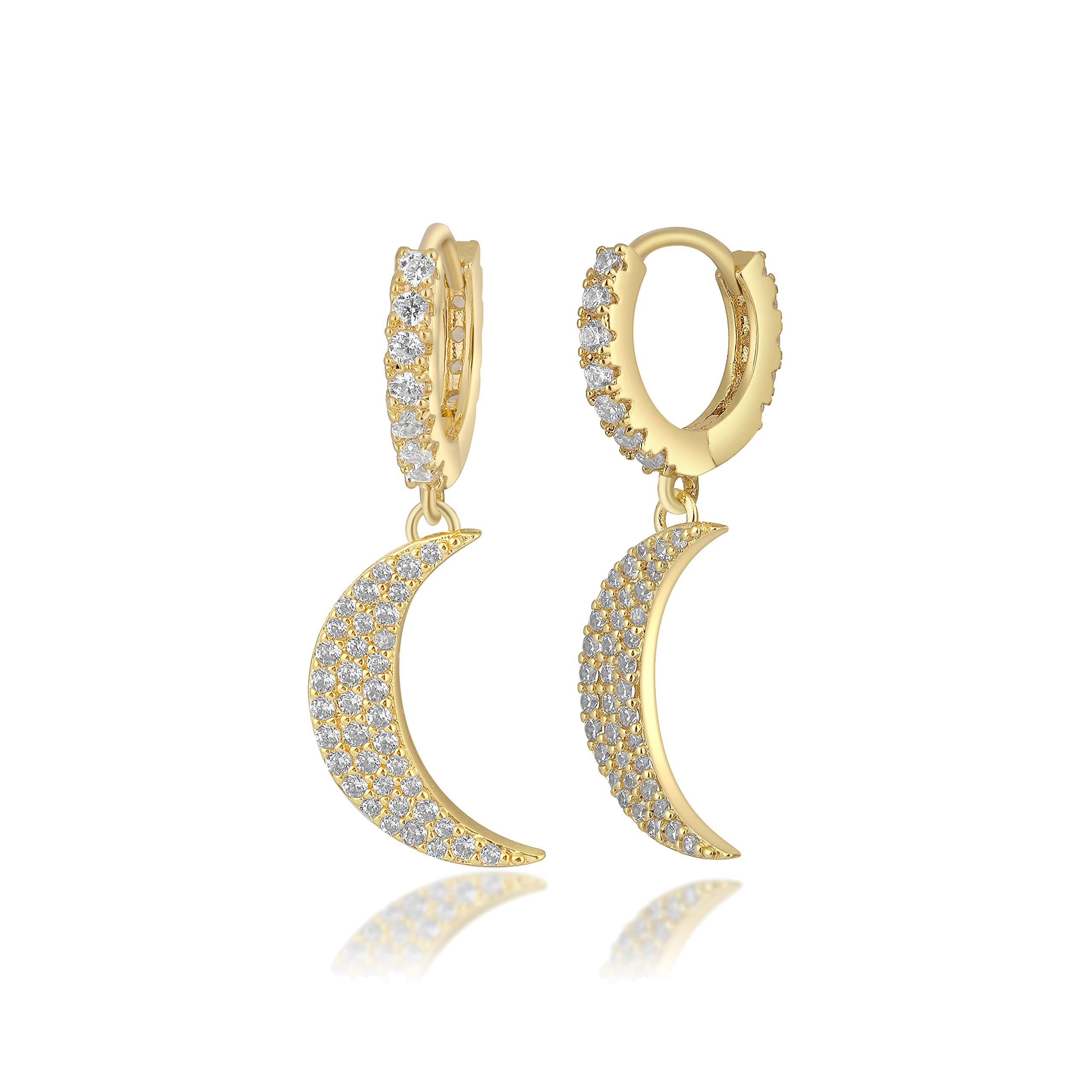 14K Gold Plated Cubic Zirconia Huggie Hoop Earrings with Dangle Drop - Lightweight Dainty Jewelry for Women & Girls - Perfect Gift for Birthday, Anniversary, Wedding & Everyday Wear