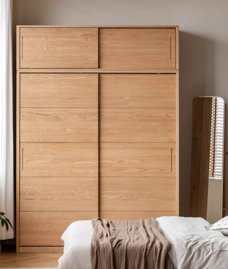 Solid Oak Wood Sliding Door Wardrobe Closet - Modern & Durable Storage for Bedroom, Living Room, or Walk-In Closet Organization