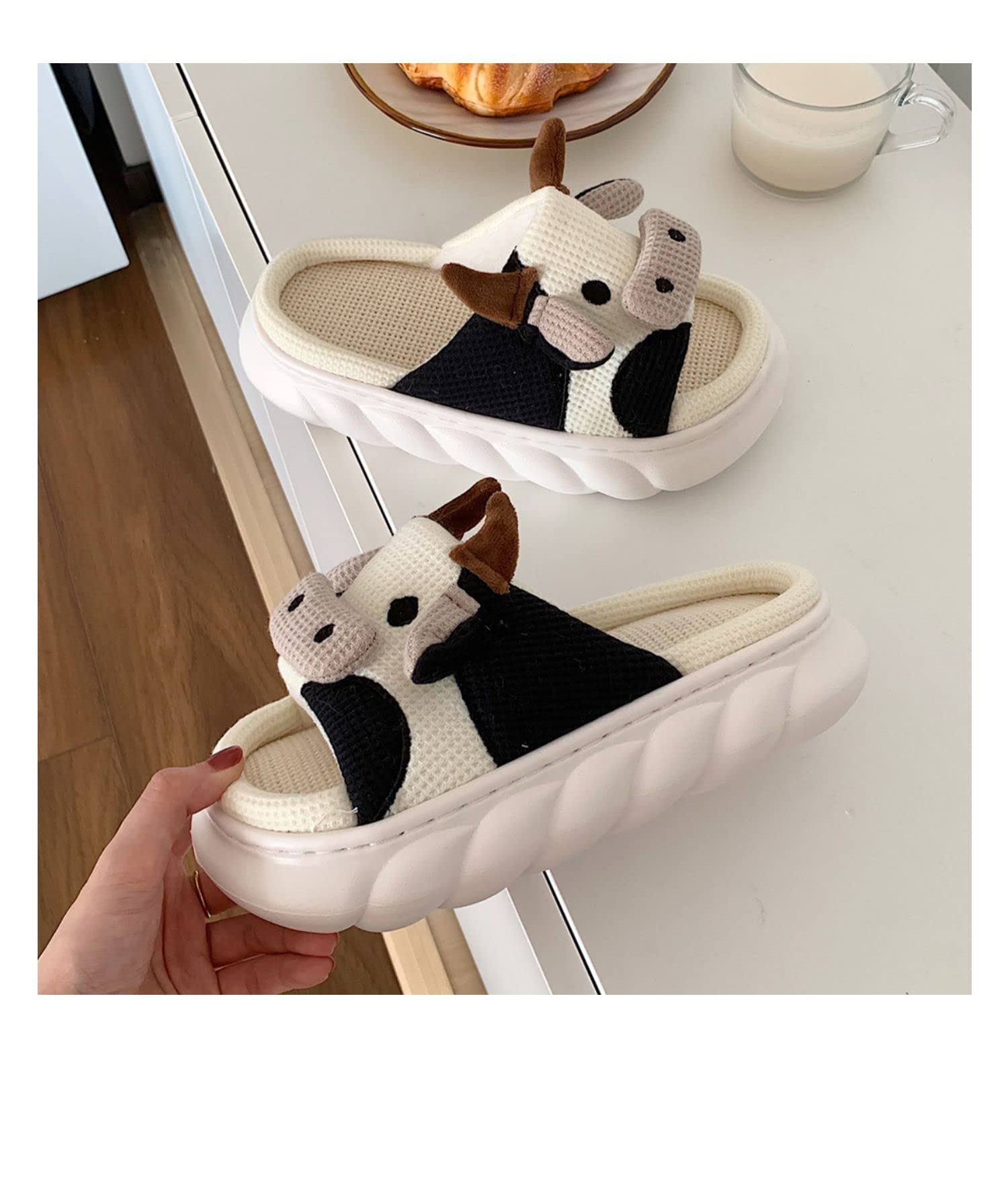**Soft & Comfortable Cow Slippers for Women - Cute Cartoon Animal House Shoes, Mute Cow Linen Slides - Perfect for Relaxing at Home, Lounging & Gift Giving**
