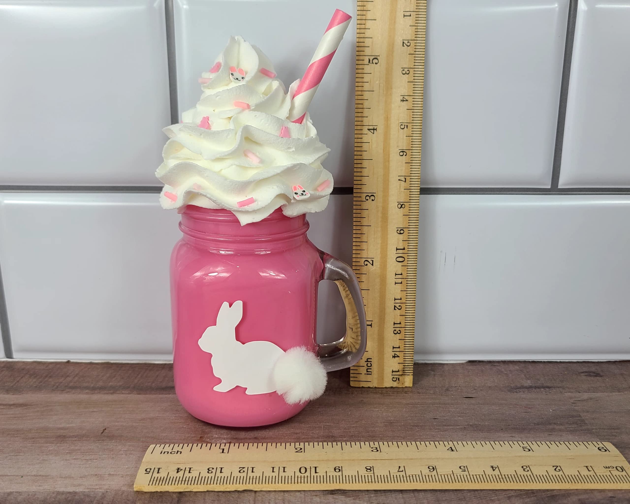 Easter Tiered Tray Decor Set - Pink Fake Ice Cream Milkshake & Mini Mason Jar - Easter Dessert Table Decorations for Spring Party, Home Decor, and Holiday Display