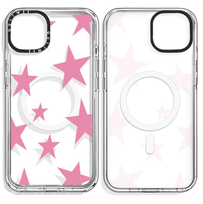 Magnetic Shockproof iPhone 13/14 Case with Cute Pink Stars Print - Slim Protective Cover Compatible with MagSafe | Military-Grade Drop Tested | Perfect for Women & Girls | Ideal for Everyday Use, Work & Travel (Fits iPhone 13/14 6.1 Inch)