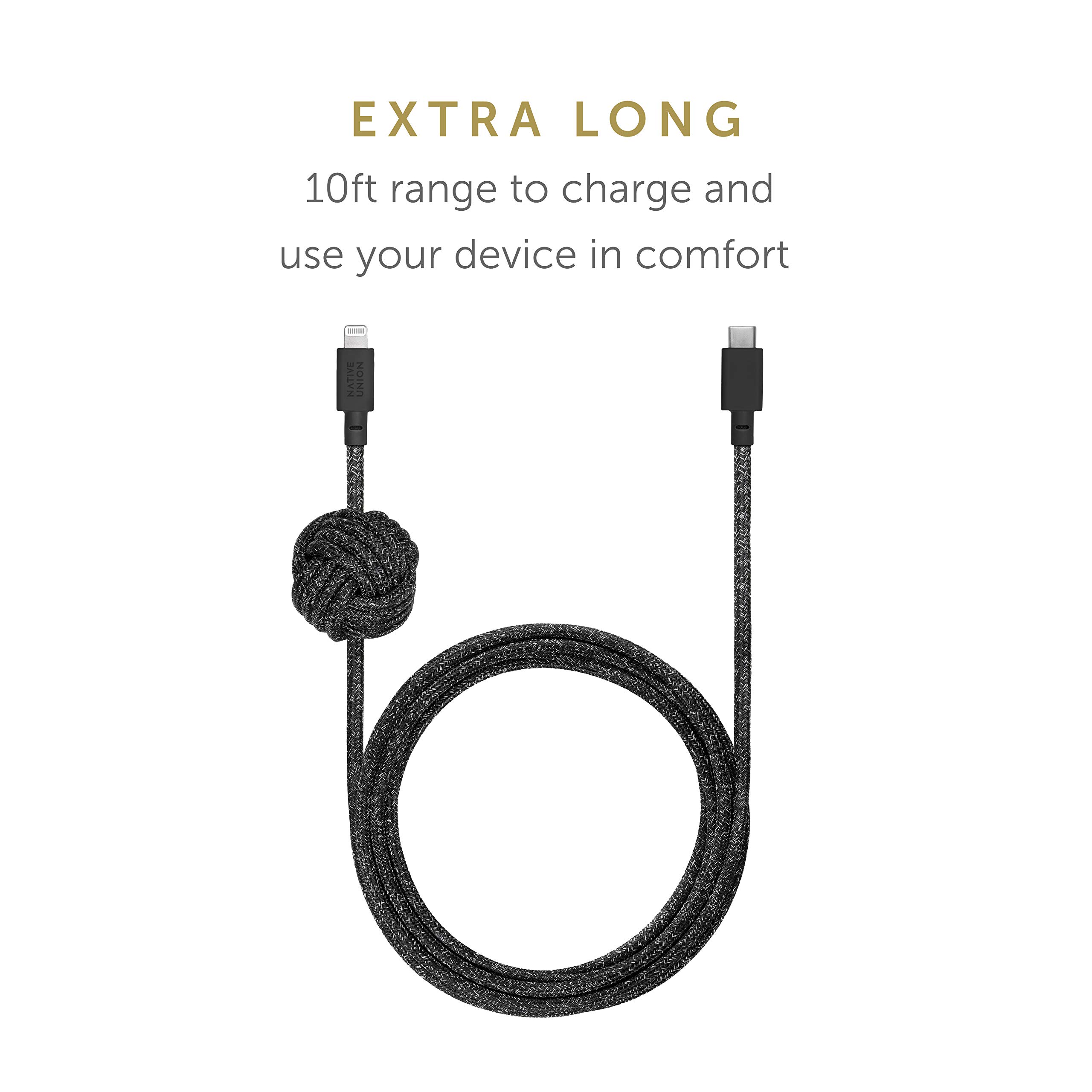 Native Union Night Cable - 10ft Ultra-Strong Reinforced Durable USB-C to Lightning [MFi Certified] Charging Cable for iPhone 14/13/12/11/X/8 & Earlier | Weighted Knot Design | Fast Charging & Data Sync | Perfect for Home, Office & Travel (Cosmos Blue)