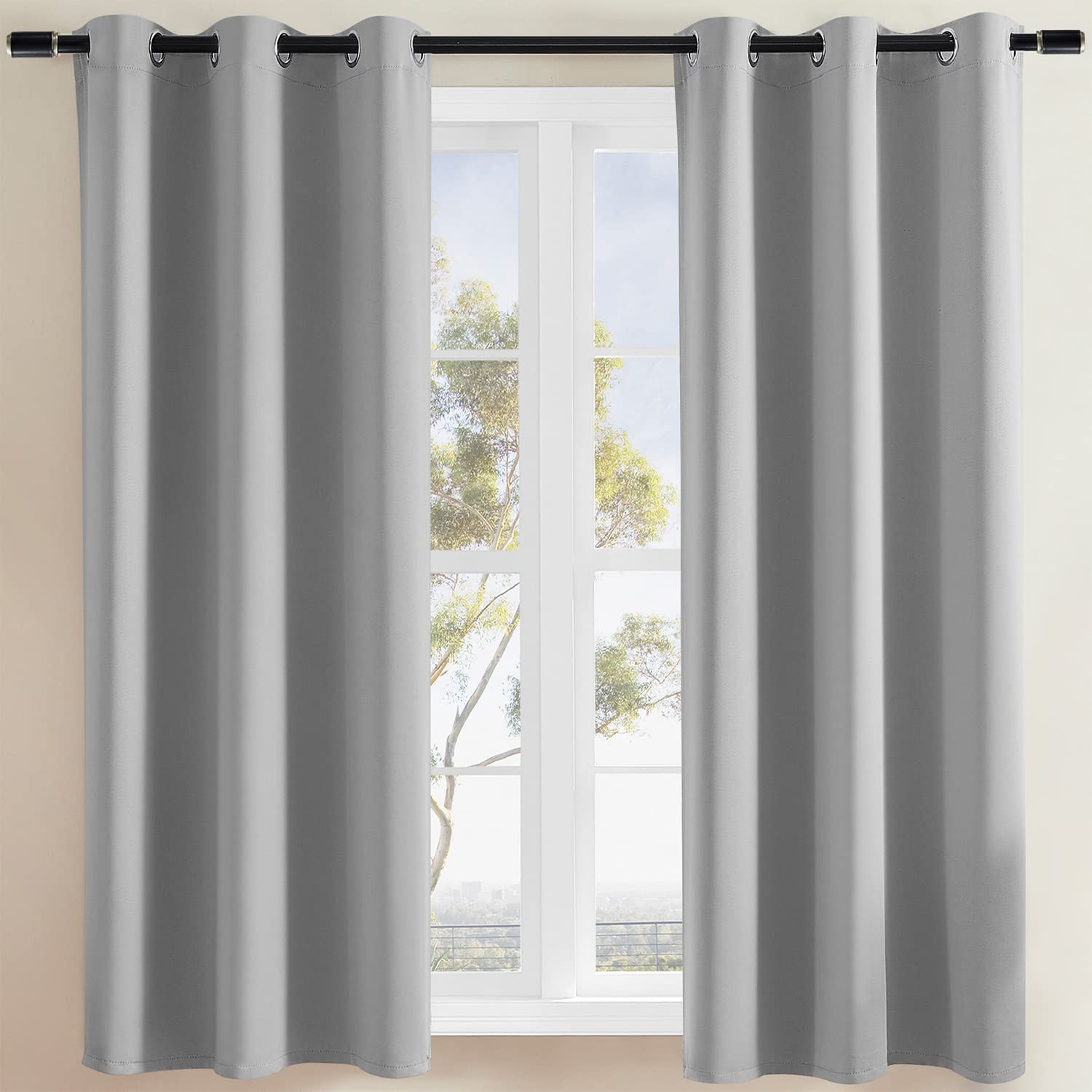 Blackout Curtains for Bedroom & Living Room - Thermal Insulated Room Darkening Curtains with Grommet Top (38x54 Inch, Light Grey) - Perfect for Light Control, Privacy & Energy Efficiency