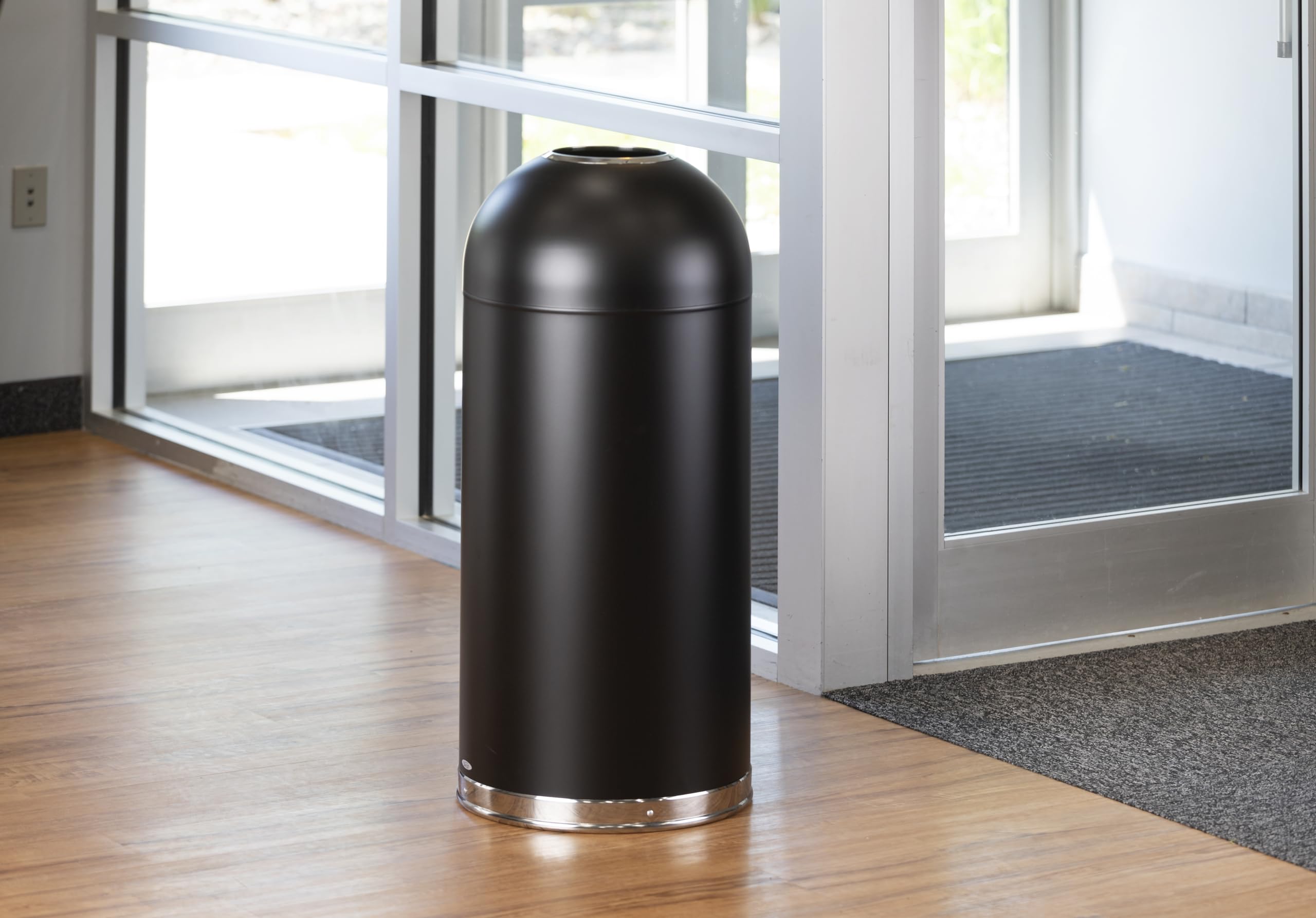 Safco 15 Gallon Stainless Steel Open Top Dome Trash Can - Hands-Free Indoor Garbage Bin with Lid - Black - Perfect for Kitchen, Office, Bathroom & Home Use