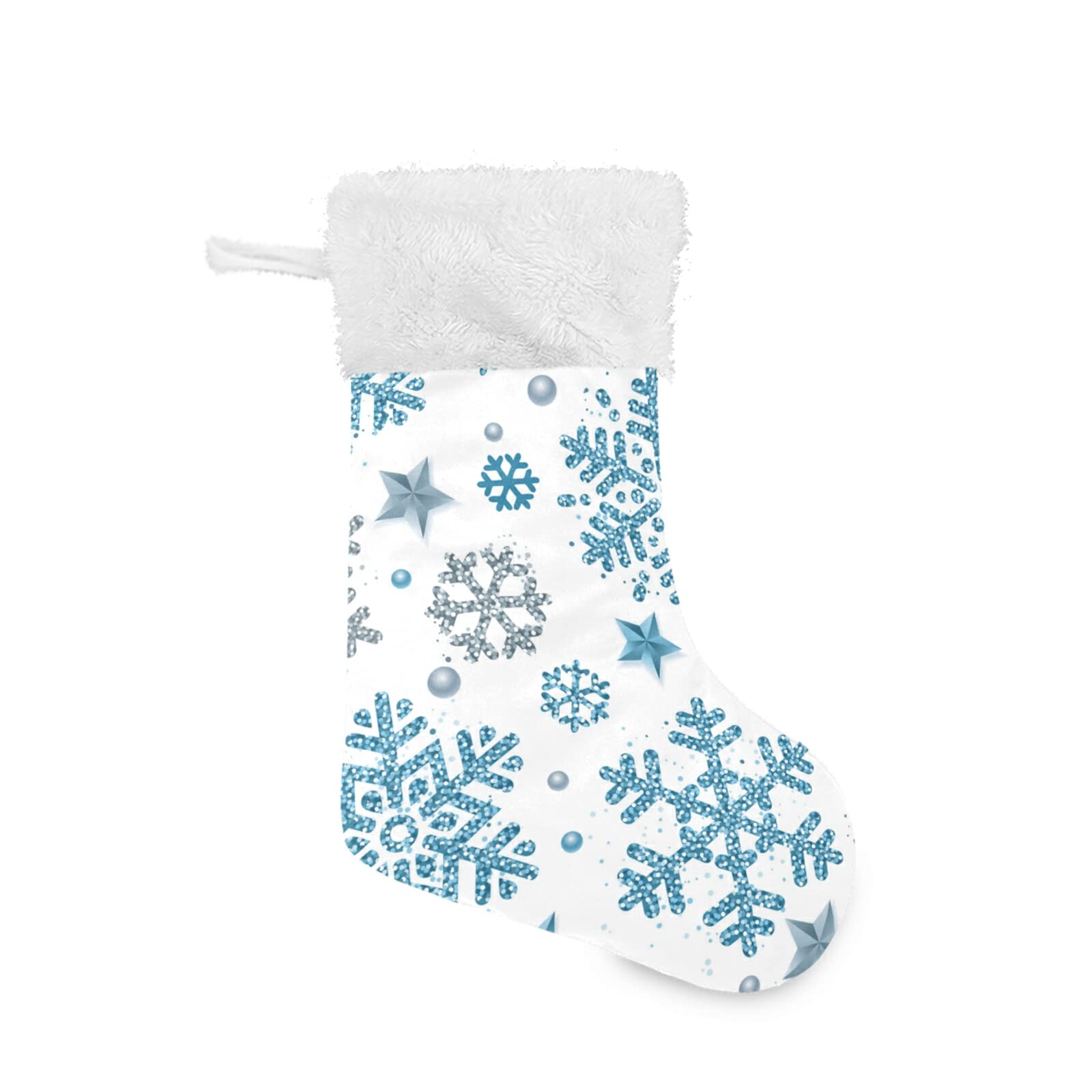 Christmas Stockings with Silver & Blue Glitter Snowflakes & Stars - 12