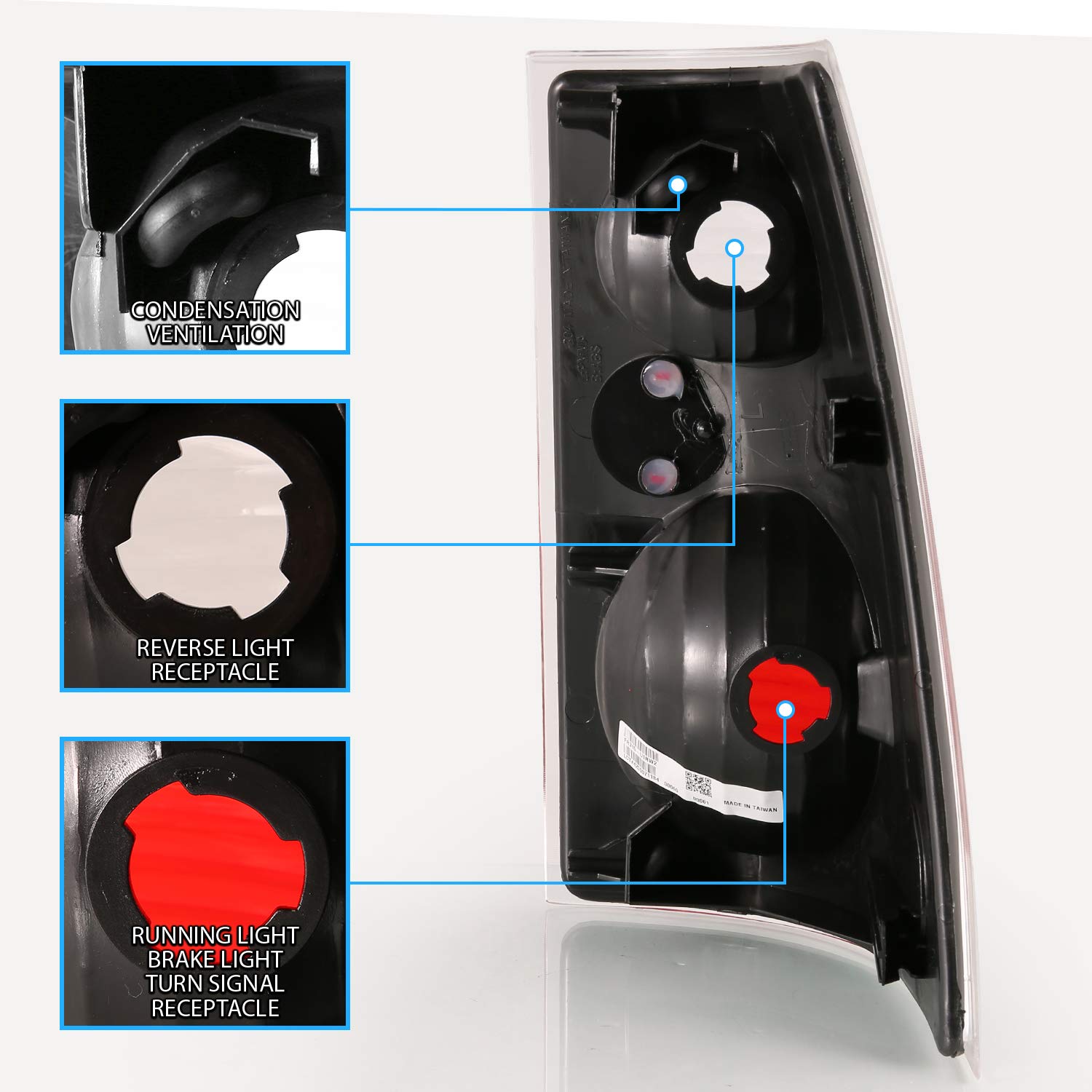 AmeriLite Black Replacement Brake Tail Lights Set for 2001-2005 Ford Explorer Sport Trac - Left & Right Side - Durable LED Lights for Improved Visibility & Safety at Night Driving