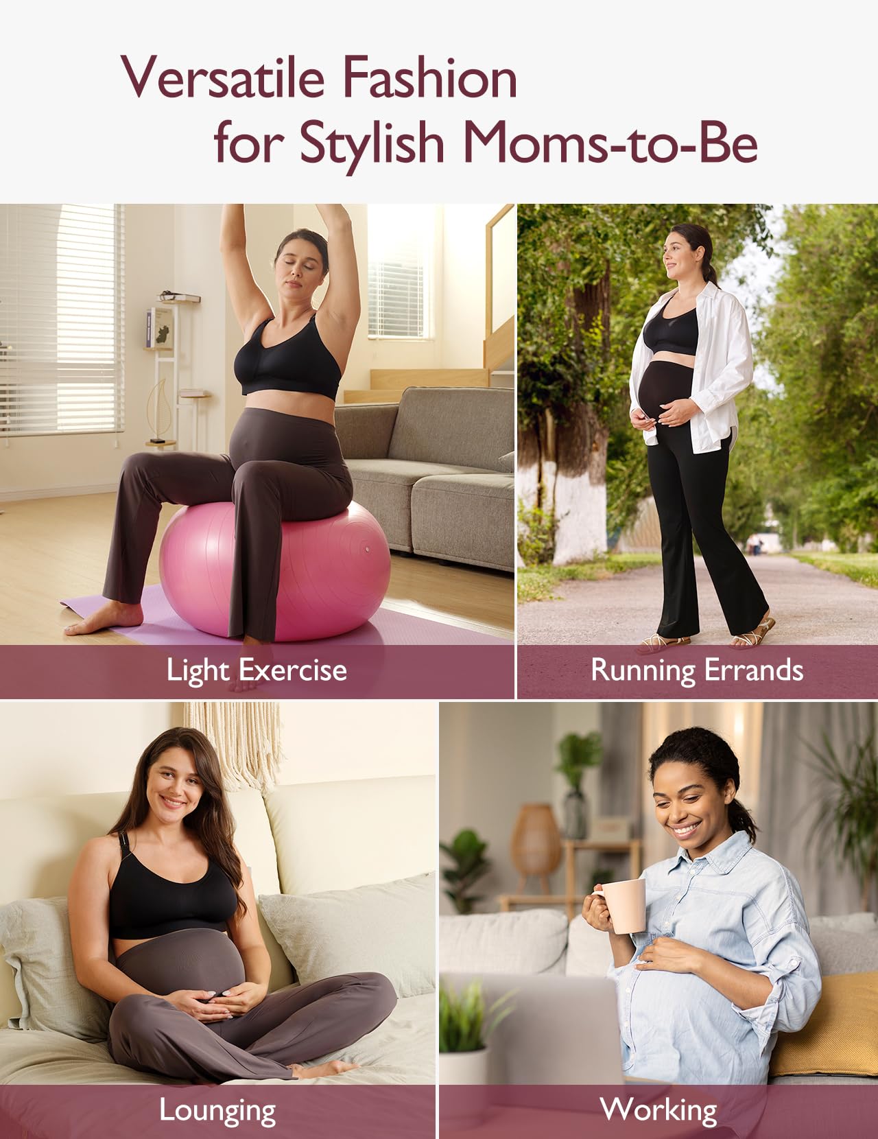 Momcozy Maternity Yoga Pants - Over The Belly Pregnancy Leggings with Buttery Soft Triple Wrap Support | Flared Leg Comfort for Prenatal Yoga, Workouts & Everyday Wear