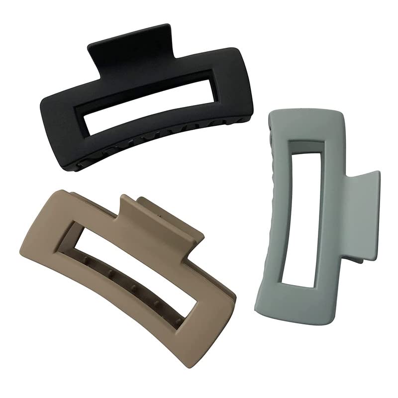 Aliba Collection 4 Inch Rectangle Hair Claw Clips - Large Matte Non-Slip Hair Clips for Women & Girls with Thick Hair (3 Pack, Multi-Colored) - Perfect for Ponytails, Buns & Everyday Hairstyles