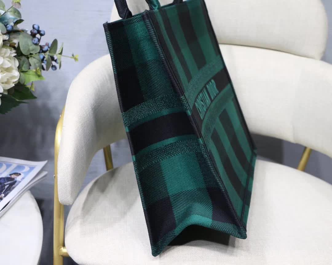 Dior Book Tote Bag in Green & Black Embroidered Canvas - Luxury Designer Handbag for Women, Perfect for Travel, Work & Everyday Use