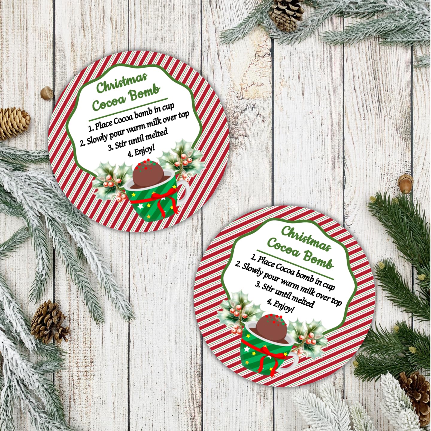 Christmas Hot Chocolate Cocoa Bomb Stickers - Peel & Stick Labels for Holiday Treats